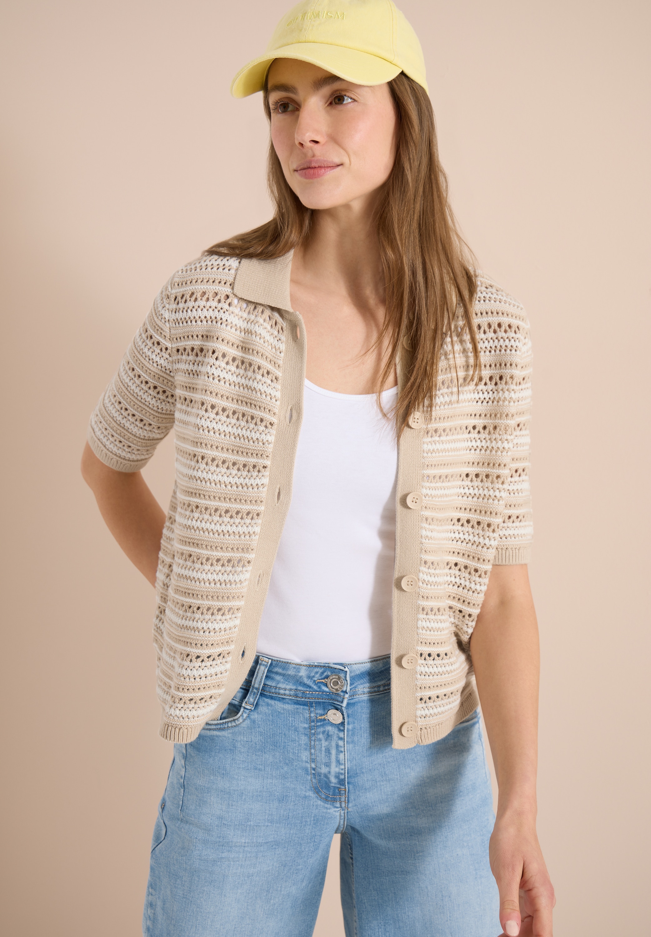 Cecil Strickjacke Kurzarm Cardigan mit Polokragen