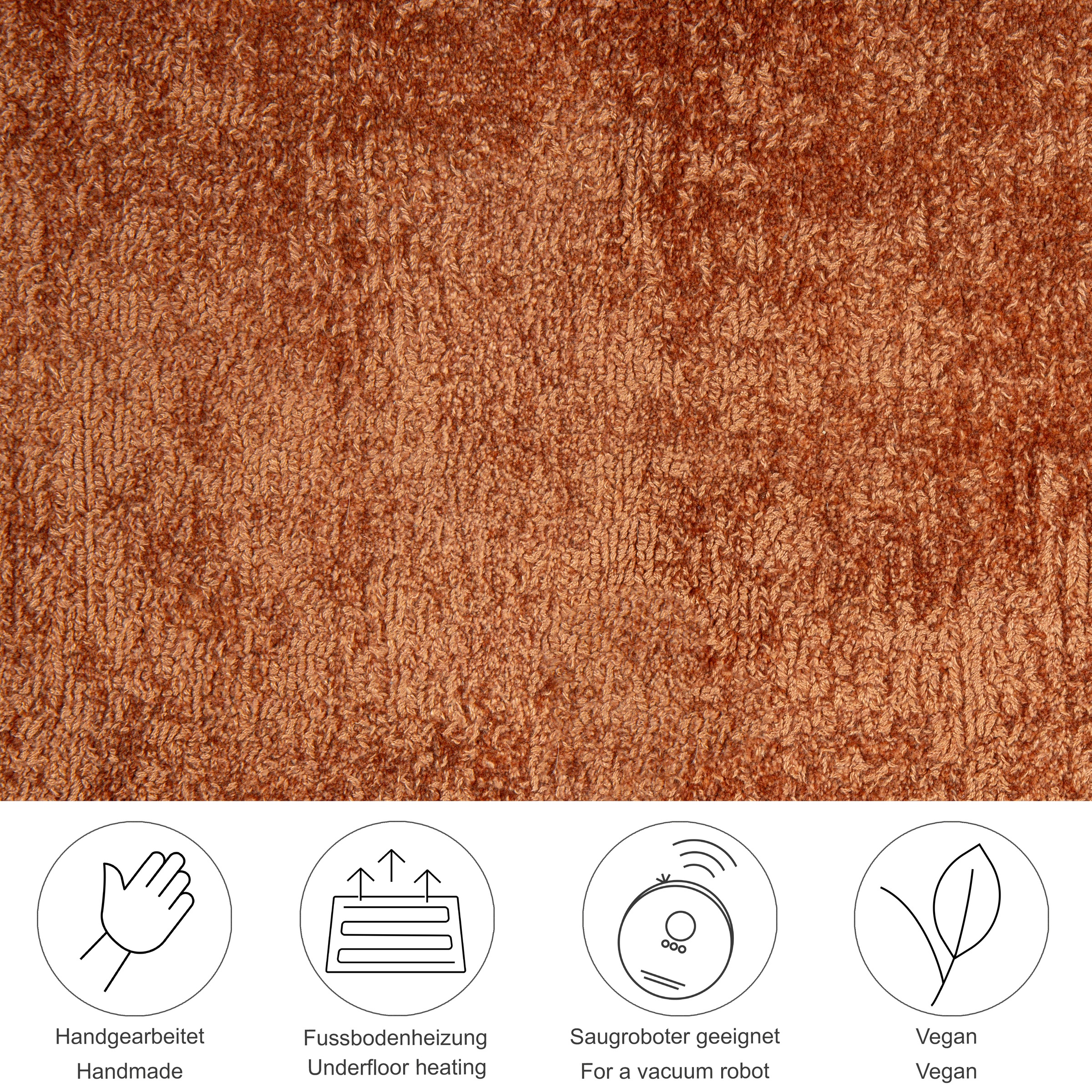 Teppich TOM TAILOR HOME "Shine uni", braun (copper), B:65cm H:8mm L:135cm, Viskose, Teppiche, Teppich, Handweb Teppich, 100% Viskose, handgewebt, mit elegantem Schimmer 3