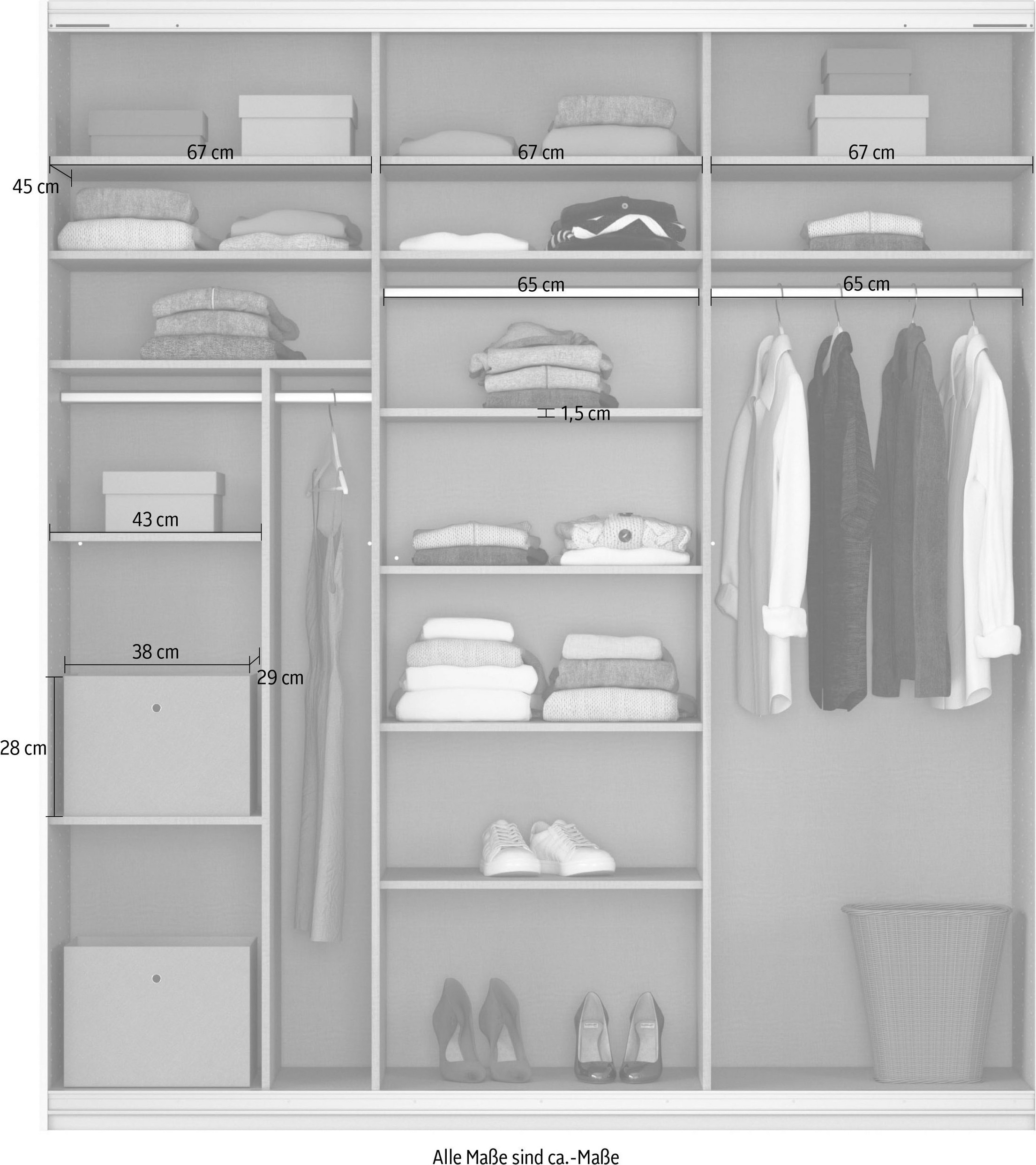 rauch Schwebetürenschrank »Schwebetürenschrank Kleiderschrank Schrank Garderobe CORTONA«, inkl. Inneneinteilung, 2 Stoffboxen und zusätzlichen Einlegeböden