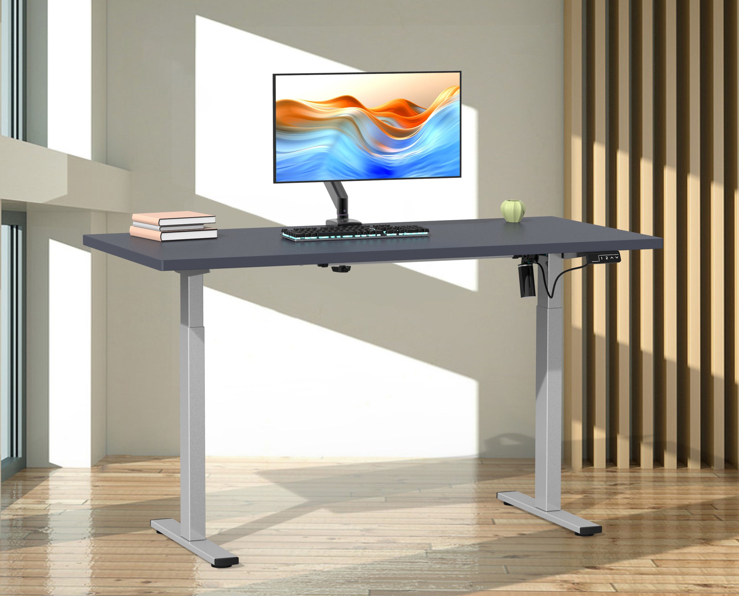 VCM Schreibtisch »VCM Höhenverstellbarer Schreibtisch stufenlos elektrisch höhenverstellbar Lona 110x80 Silber«, (Lona)