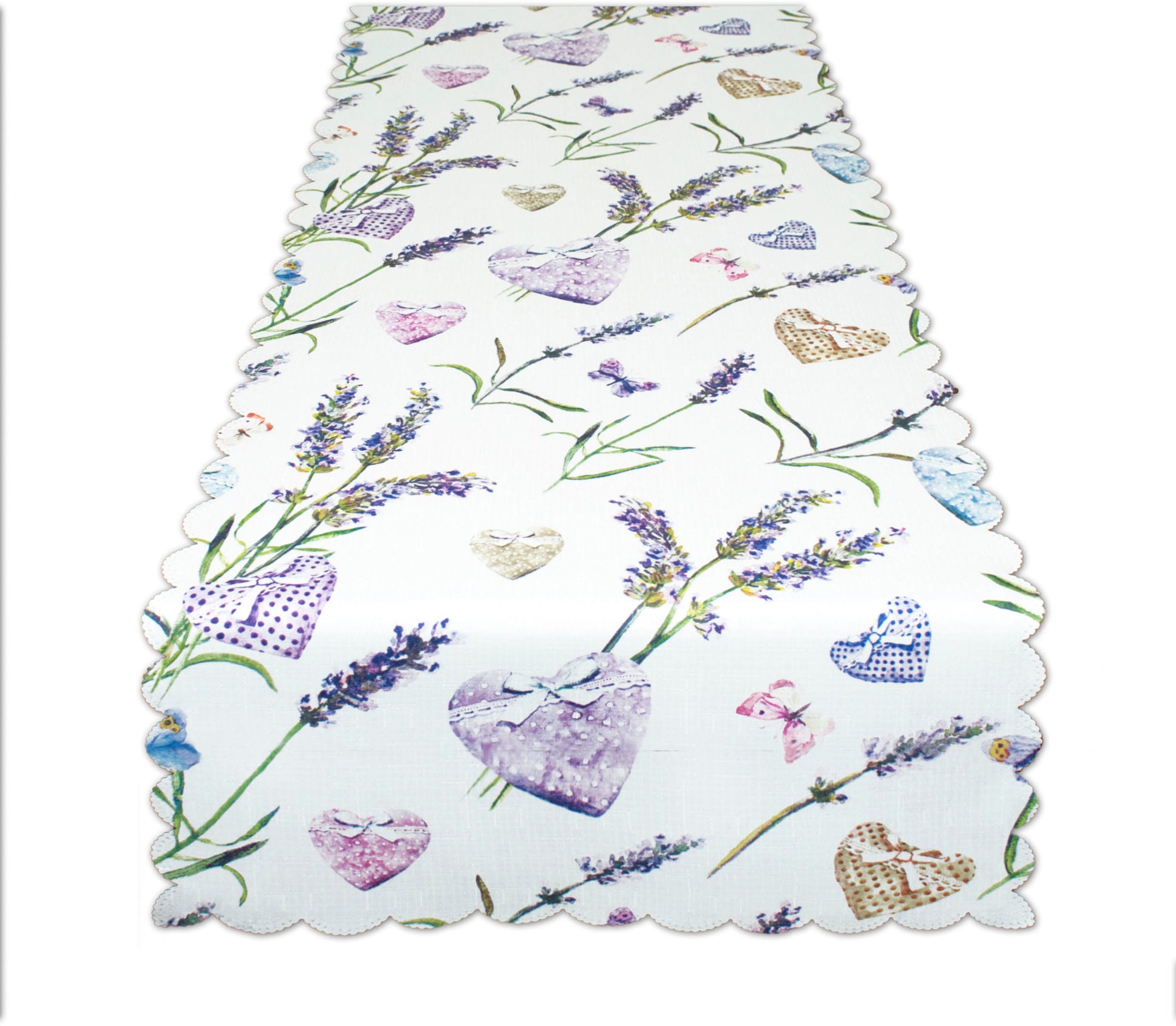 Delindo Lifestyle Mitteldecke "LAVENDEL + HERZ" Strukturgewebe, bedruckt günstig online kaufen