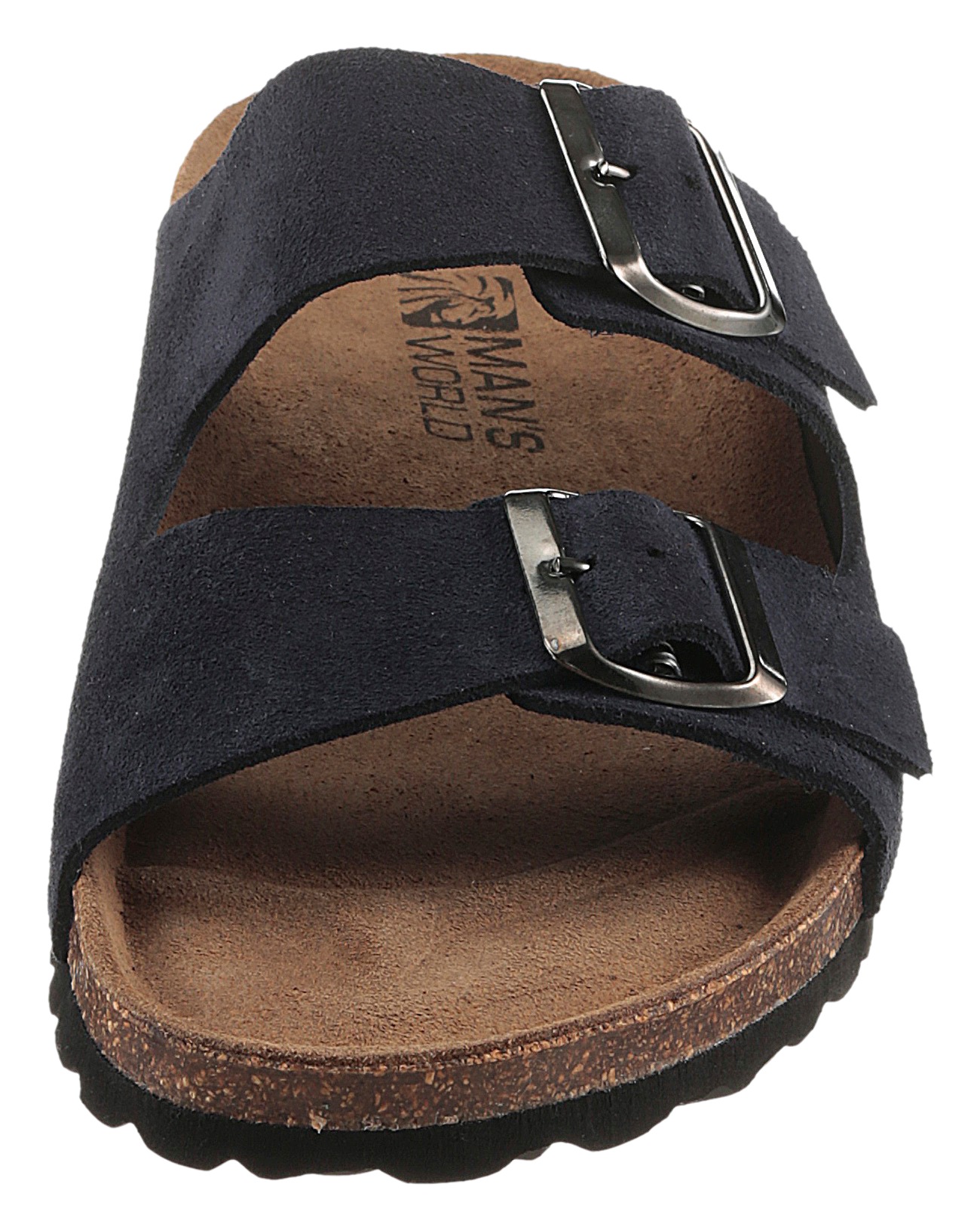 Pantolette MAN'S WORLD, Herren, Gr. 43, blau (dunkelblau), Veloursleder, Schuhe Pantolette, Schlappen, Sommerschuh, Hausschuh mit vorgeformtem Fußbett 3