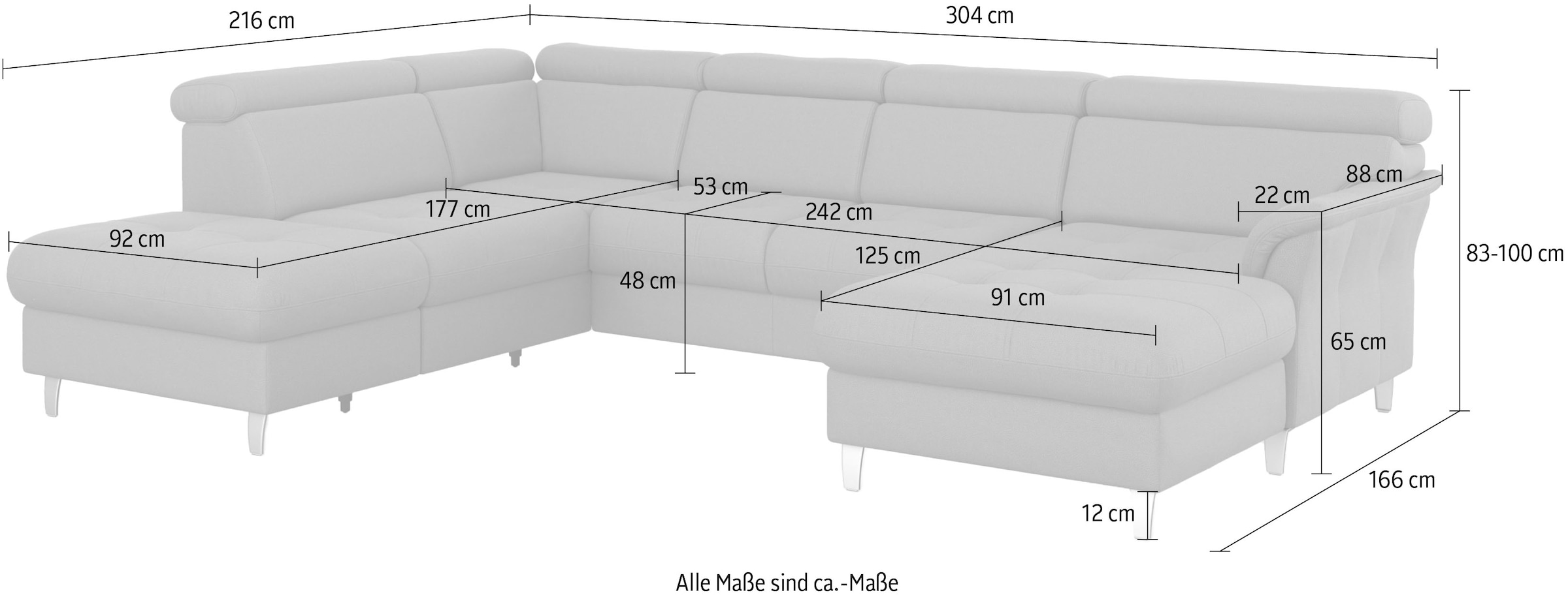 sit&more Wohnlandschaft »Marano U-Form«, inklusive Kopfteilverstellung, wahlweise mit Bettfunktion, Bettkasten