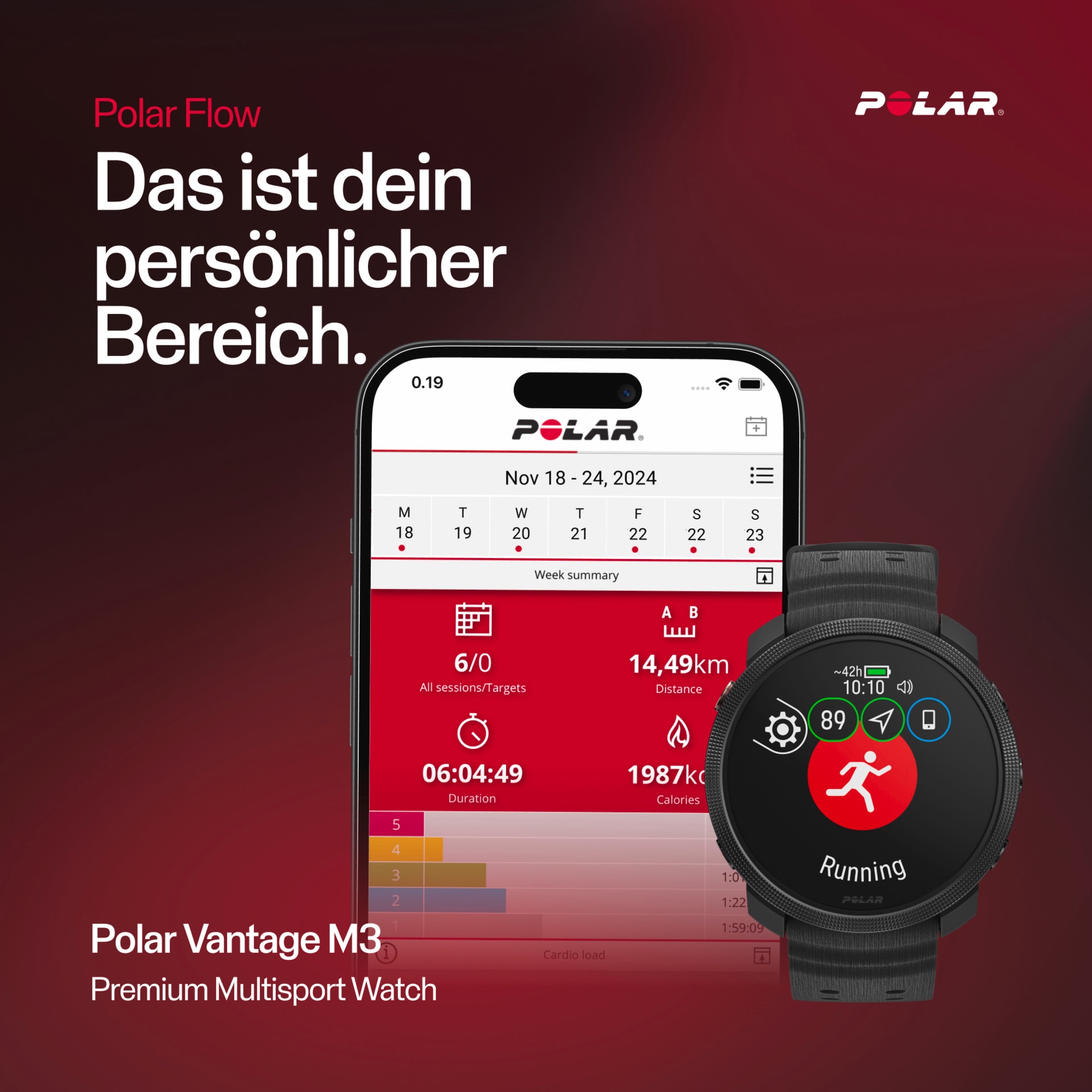 Polar Smartwatch »VANTAGE M3 S-L«, (3,3 cm / 1,28 Zoll), Proprietär, 32 GB,)