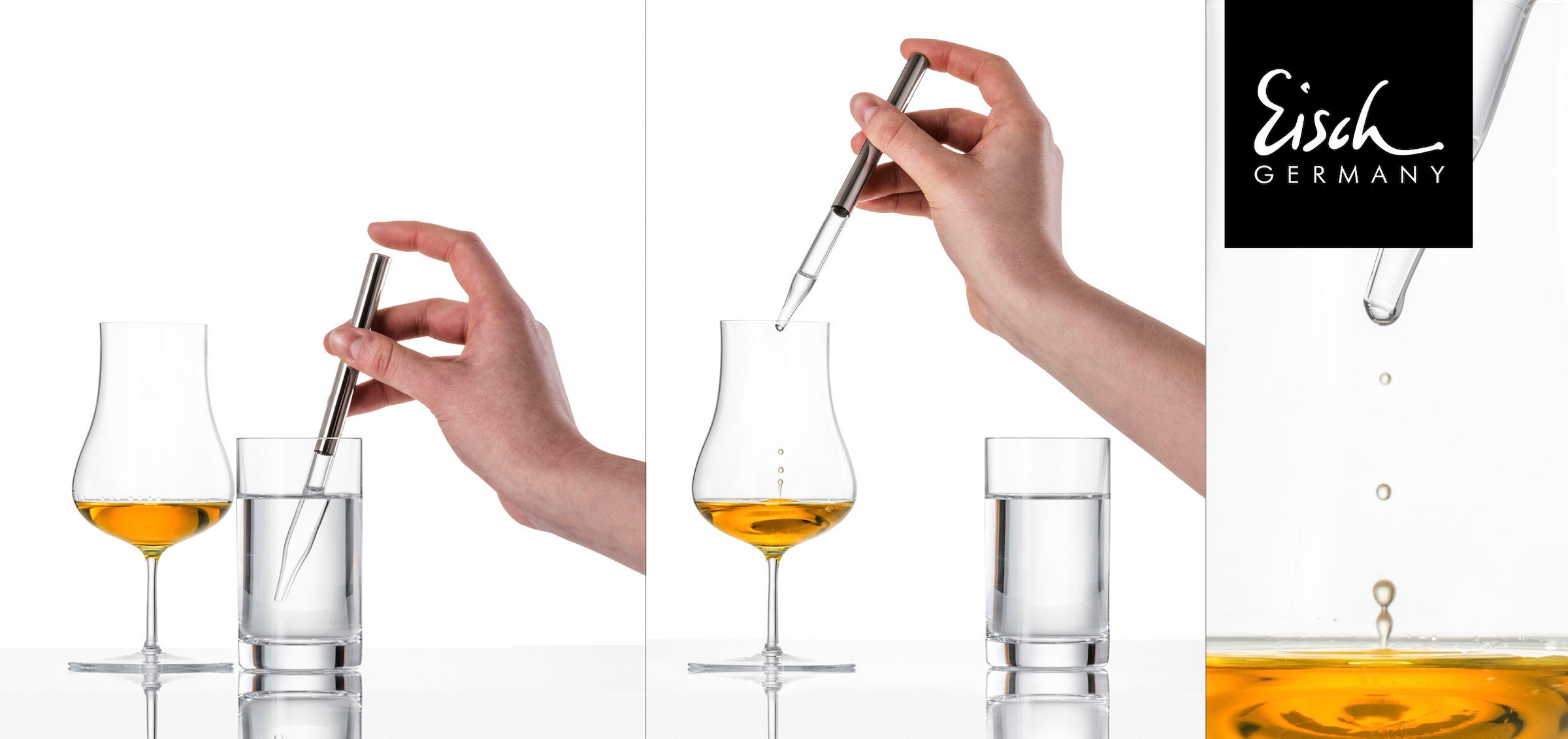 Eisch Whiskyglas »GENTLEMAN, Made in Germany«, (Set, 3 tlg., 1 Whisky-Pipette, 1 Whisky-Tumbler, 1 Wasserglas in Geschenkröhre), Pipette Spezialglas, in Handarbeit mit echtem Platin veredelt, 3tlg.