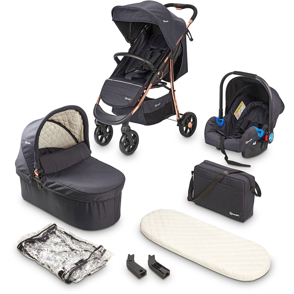 BabyGo Kombi-Kinderwagen »Style - 3in1, rosegold/black«