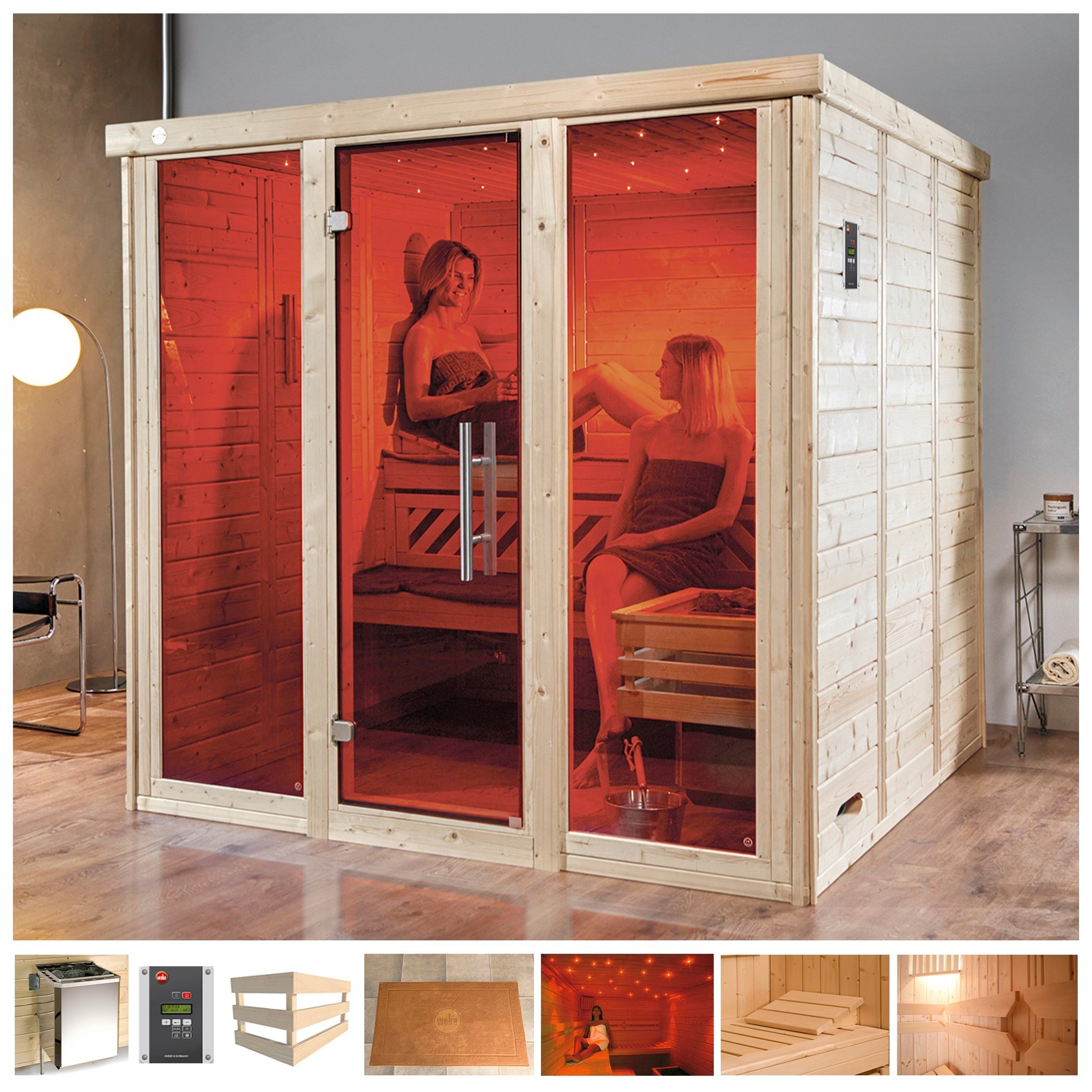 weka Sauna "Kemi Panorama", 7,5 kW Bio-Ofen mit ext. Steuerung