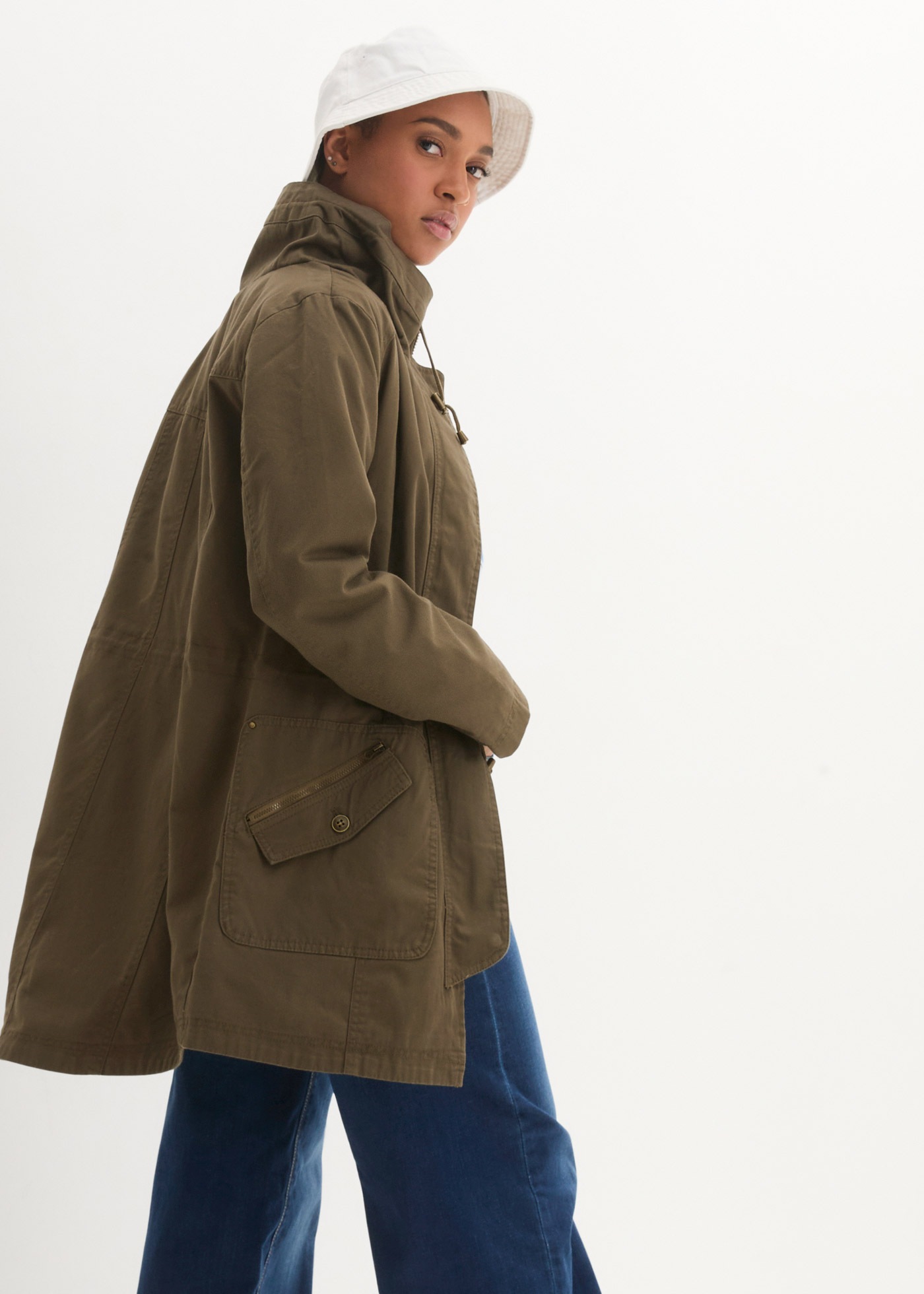 Thumbnail - bonprix Parka "Baumwoll-Kurzparka mit Stehkragen, talliert" mit Kapuze taillierte Passform, mit Stehkragen und Tunnelzug