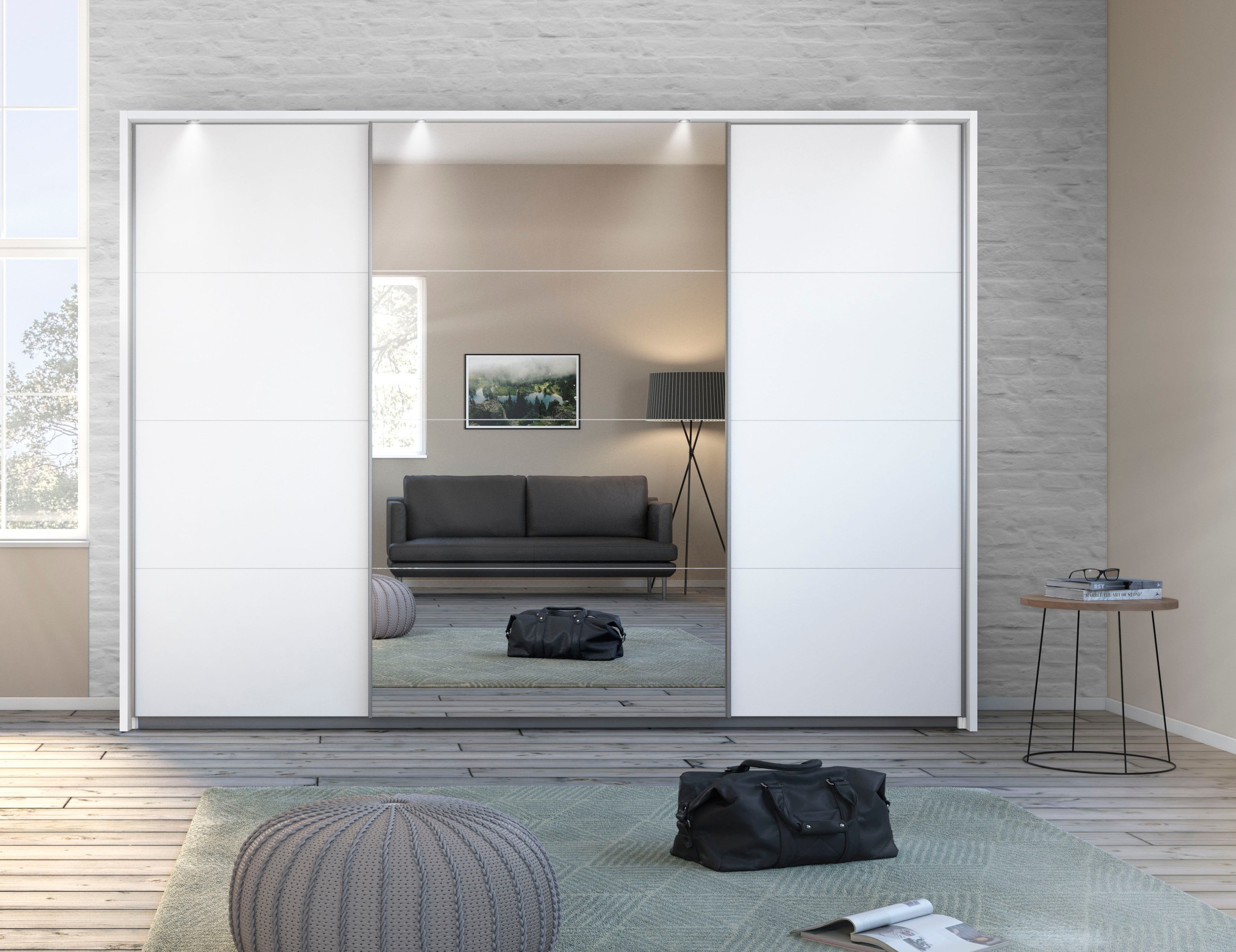 rauch Schwebetürenschrank »Kleiderschrank Schrank Garderobe Wäscheschrank TOMA mit Passepartout«, inkl. Regaleinsatz sowie zusätzlichen Einlegeböden MADE IN GERMANY