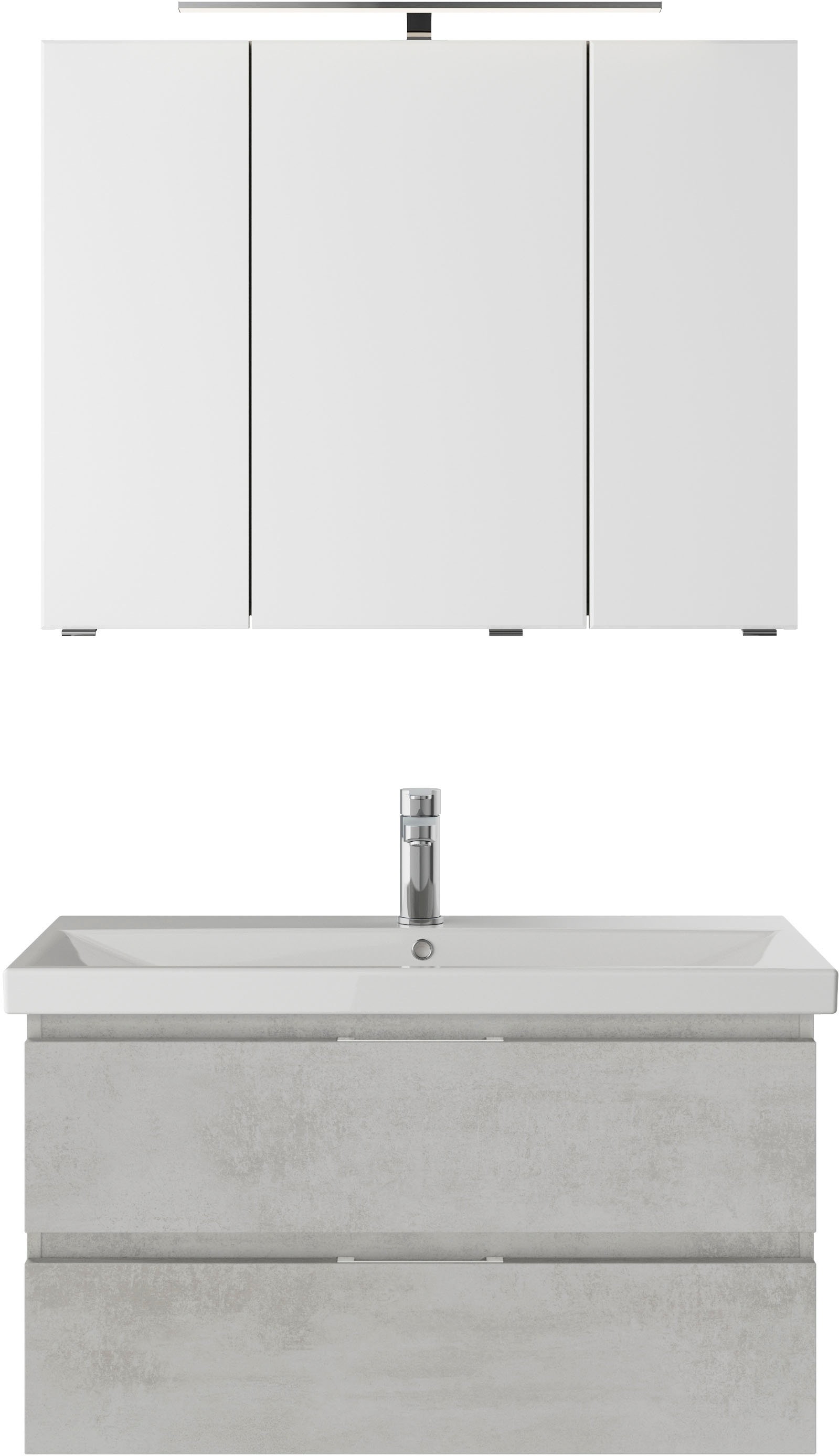 Saphir Badmöbel-Set »Serie 4035 2-teilig, Keramikwaschtisch mit LED-Spiegelschrank«, (Set), 90 cm breit, inkl. Türdämpfer, 2 Schubladen, 3 Türen, 6 Einlegeböden
