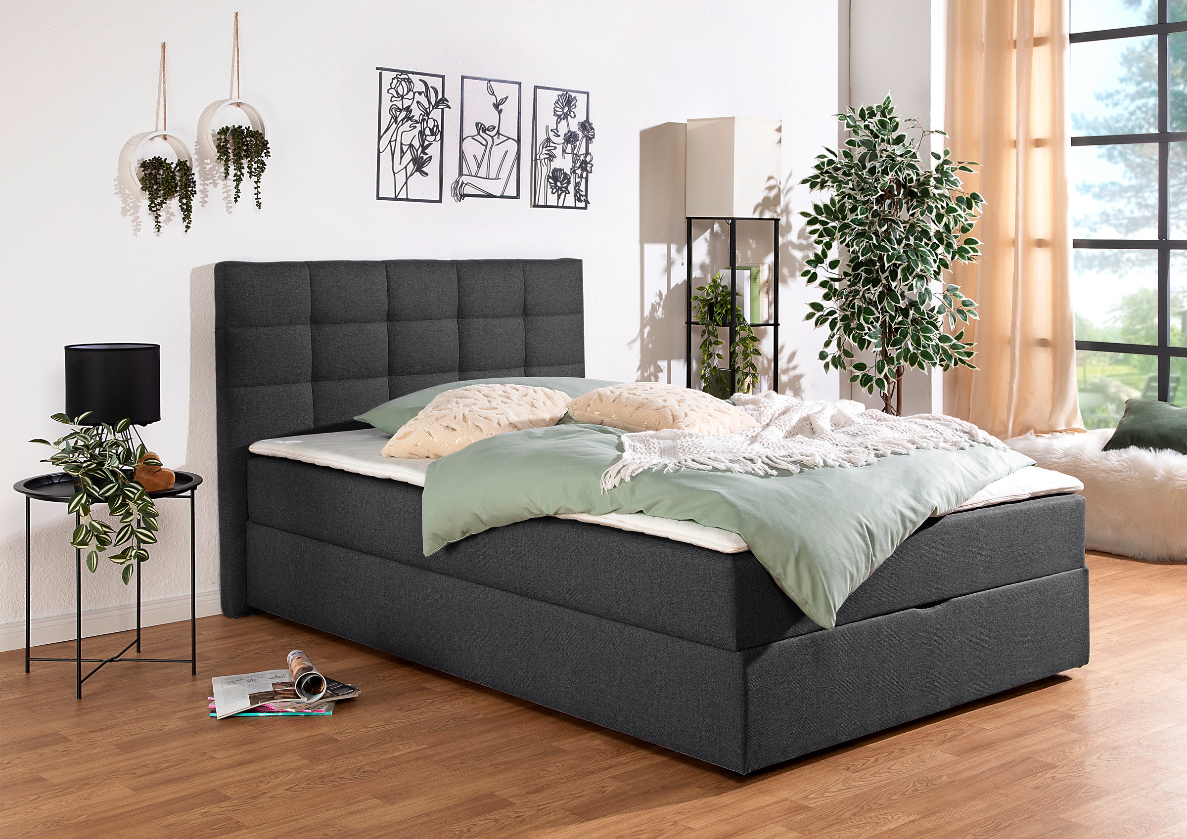 Boxbett HOME AFFAIRE "Ovalo auch in Überlänge erhältlich", anthrazit, B:154cm L:230cm, Komplettbetten, Boxspringbett, wahlweise mit Bettkasten, in H2, H3 & H4 erhältlich, Topseller
