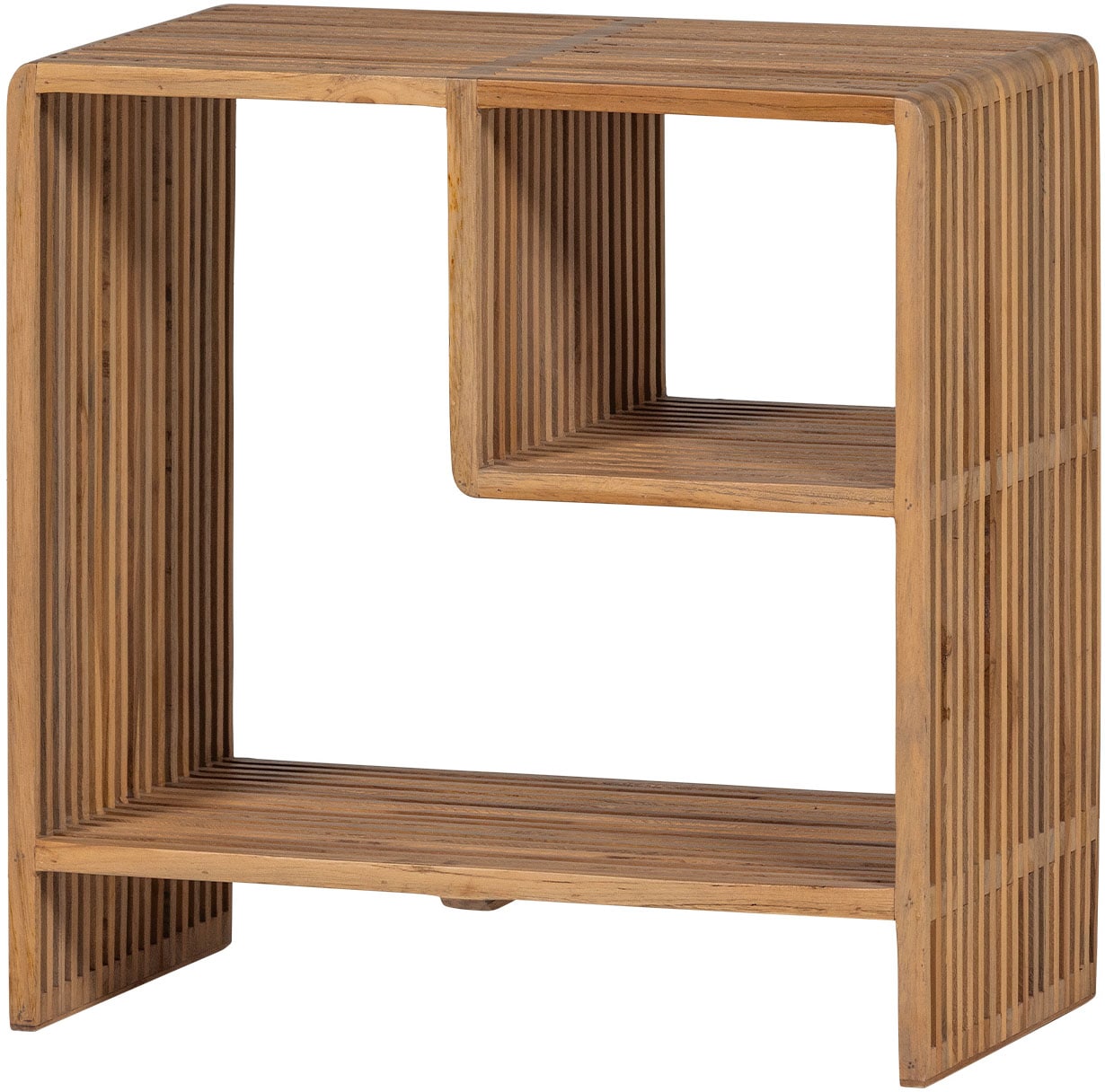 WOOOD Beistelltisch "Jasmijn aus recyceltem Teakholz mit zusätzlichem Fach 55x30x55 cm" Organische Formgebung, zusätzliches Fach, vormontiert geliefert