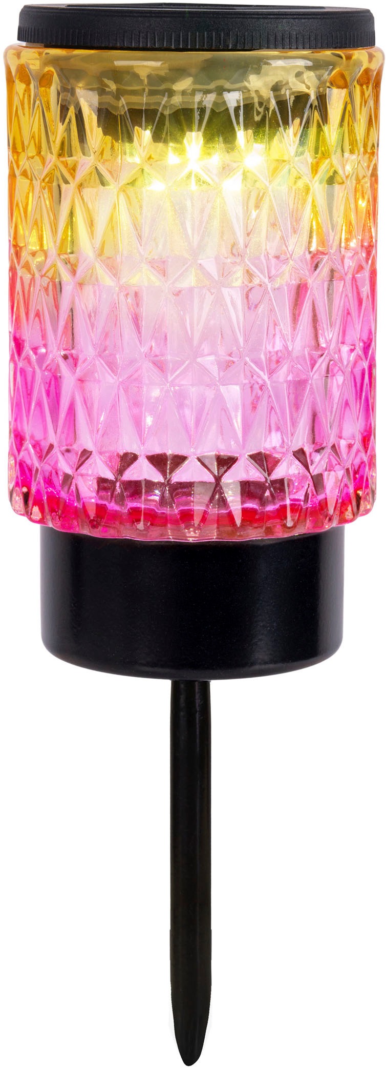 LED Solarleuchte NÄVE "Mila", bunt, H:25cm Ø:8,3cm, Leuchten, 2er Set Dekoerdspieß, Glas 1x rot, 1x blau, Dämmerungssensor, H: 25cm 3