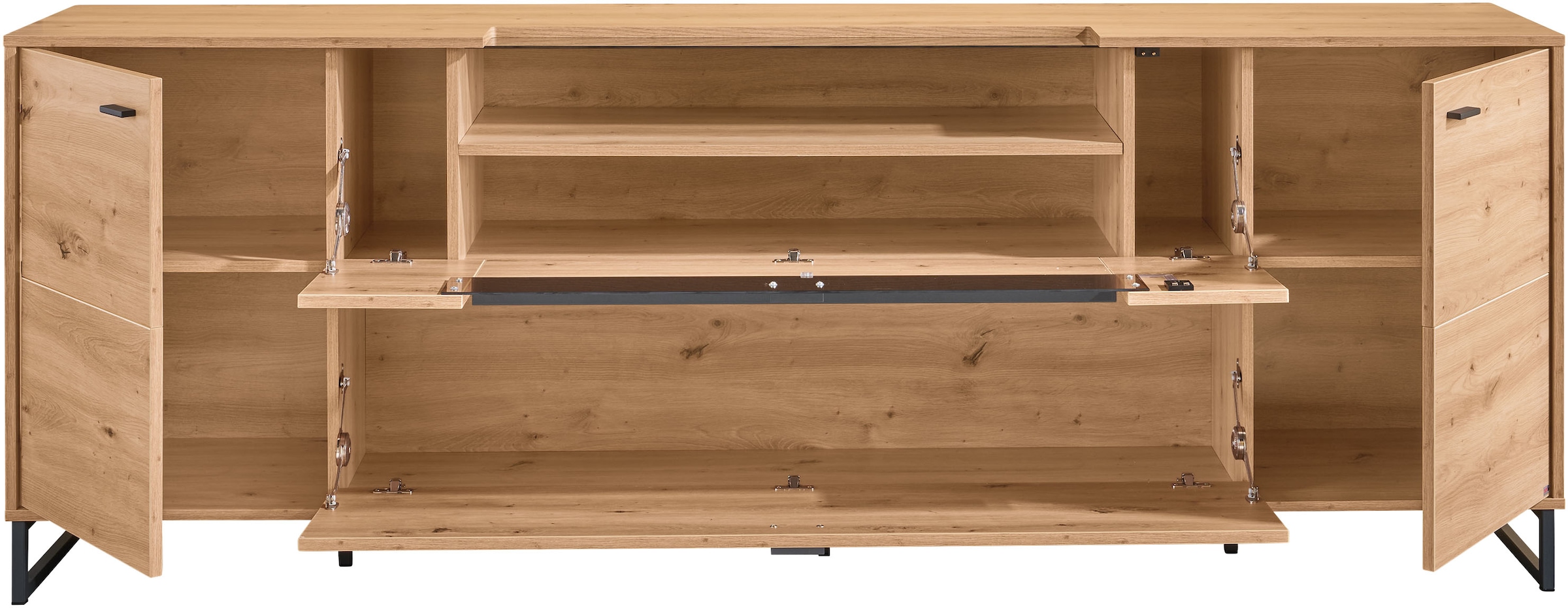 set one by Musterring TV-Schrank »Deltona«, inkl. LED-Beleuchtung, Metallkufe, Sandstein-Zierelement, B229 x H83cm
