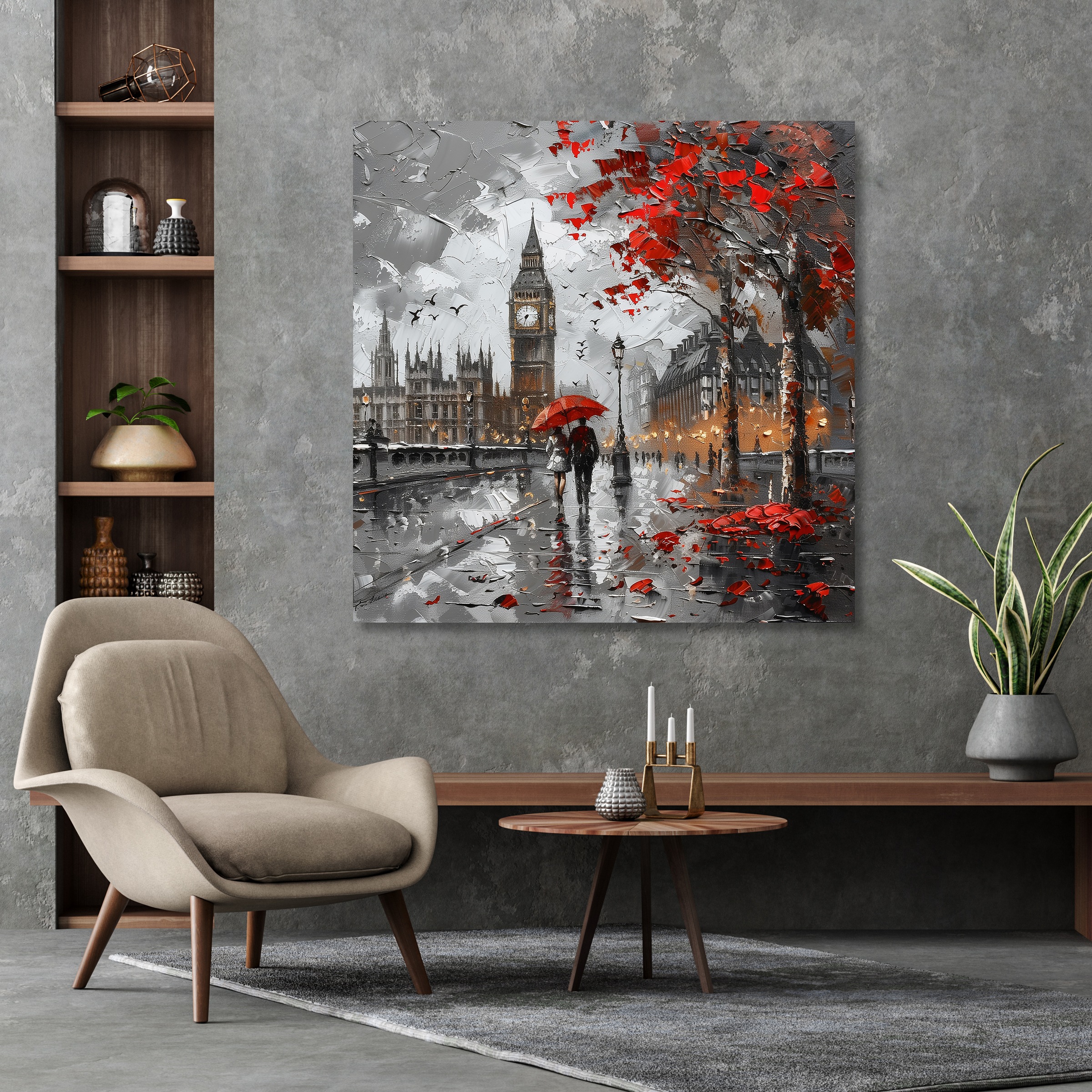 queence Leinwandbild »Big Ben im Herbst«, Architektonische Elemente-Bilder von Europa-Bilder von Liebespaaren-Brücken-Filmszene-Großbritannien-Jahreszeiten-Paar-Personen-Rain-Romantisch, (1 St.), Premium-Leinwandstoff, Handarbeit aus Deutschland