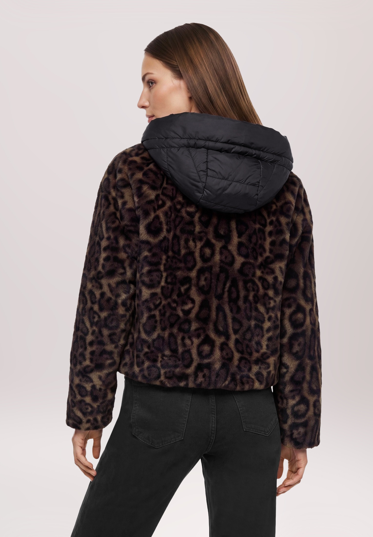 Amber & June Plüschjacke »Damen mit abnehmbarem Westenteil« mit Kapuze