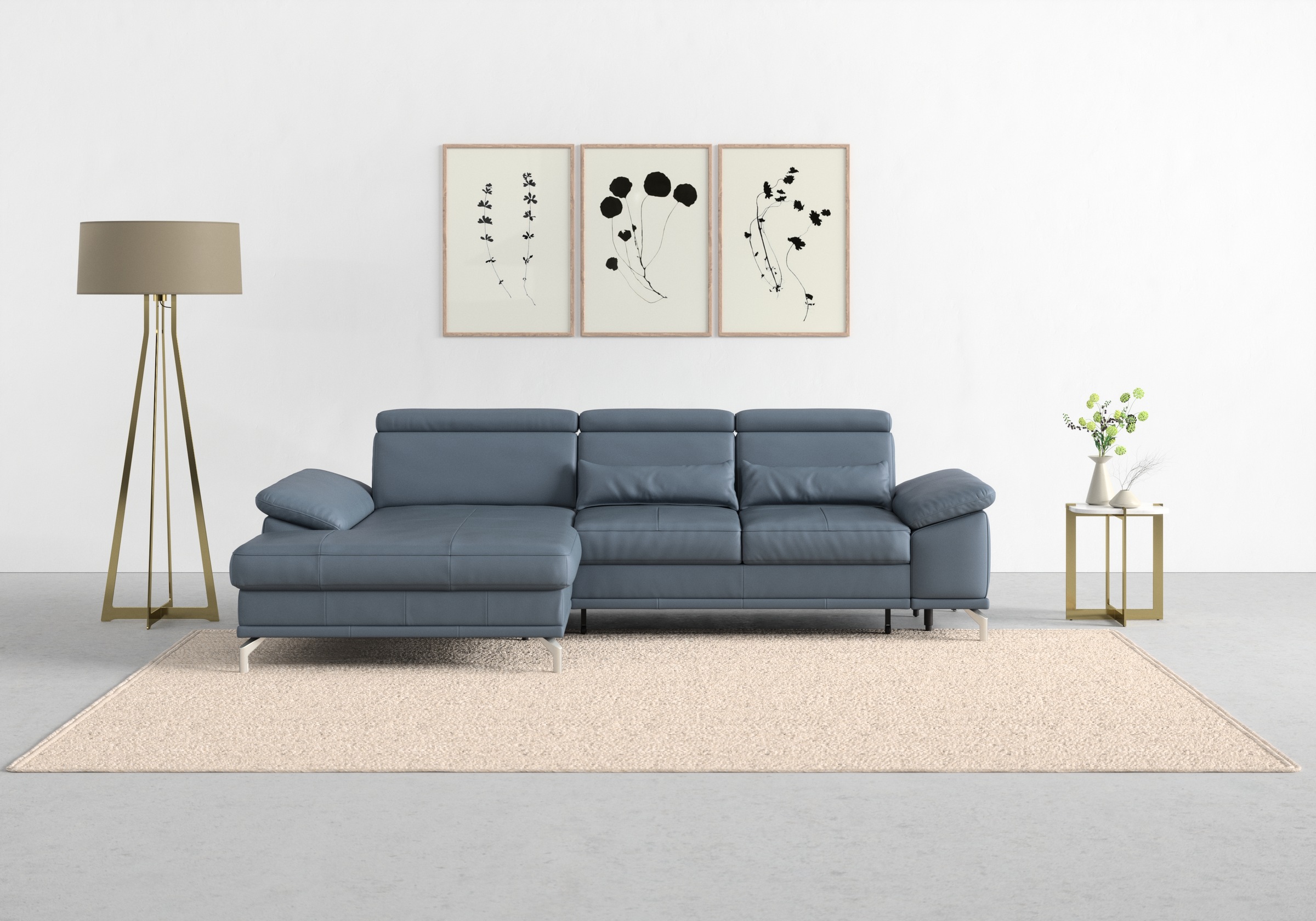 sit&more Ecksofa »Cabrio L-Form, mit Sitztiefenverstellung, Arm- und Kopfteilverstellung«, 2 Nierenkissen, Federkern, optional Bettfunktion und Stauraum