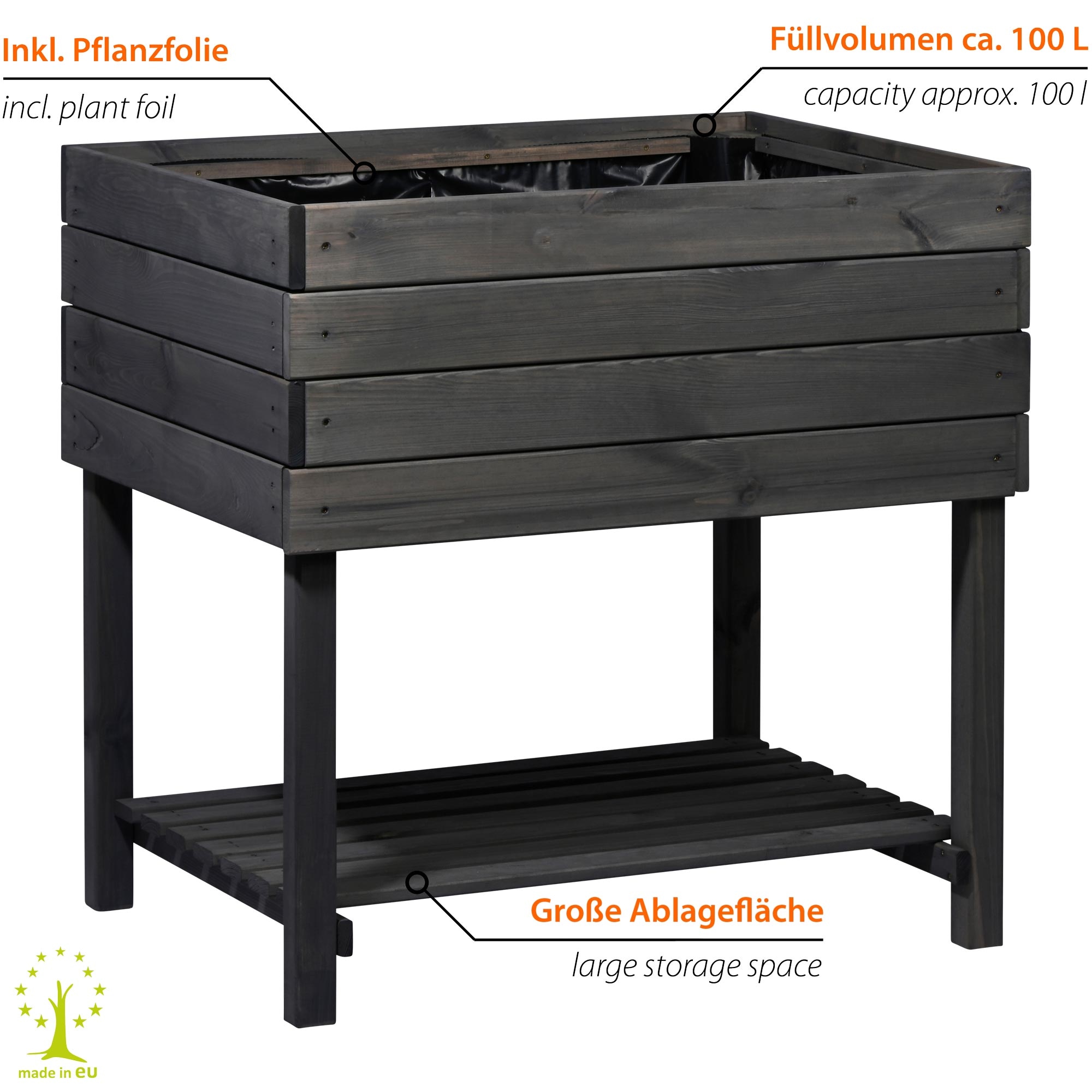 dobar Hochbeet »Kubus 2.0 mit Ablage und Pflanzfolie, Anthrazit« Außenmaße des Hochbeets: ca 78 x 58 x 78 cm (L x B x H)