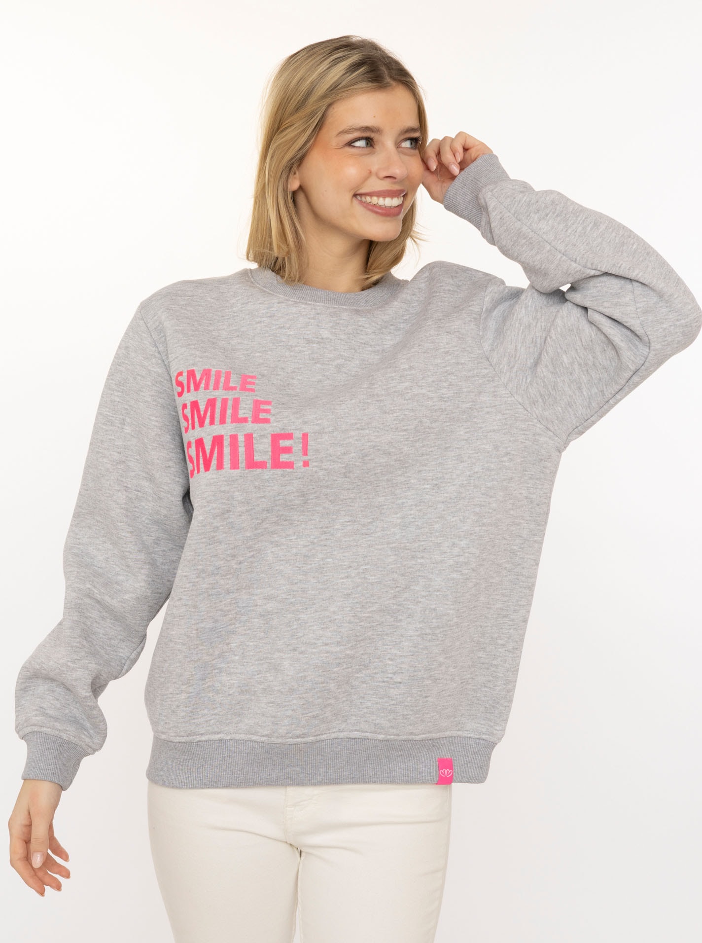 Zwillingsherz Hoodie ""Smile Smile Smile"", Rundhals, Stickerei in Neon, fr günstig online kaufen