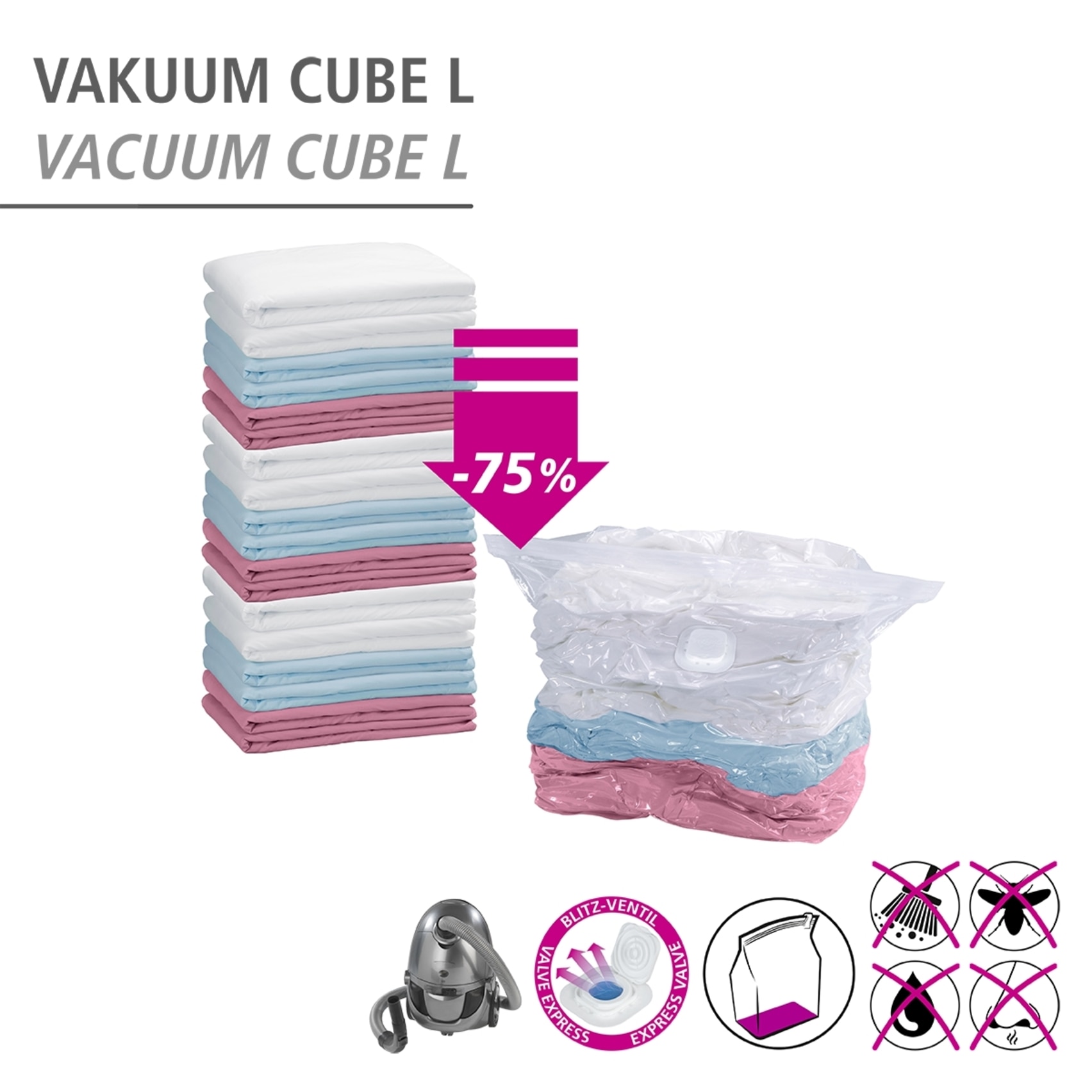 WENKO Vakuumierbeutel »Modell Cube« Vakuum Aufbewahrungsbeutel, 2 x Cube S und 2 x Cube L