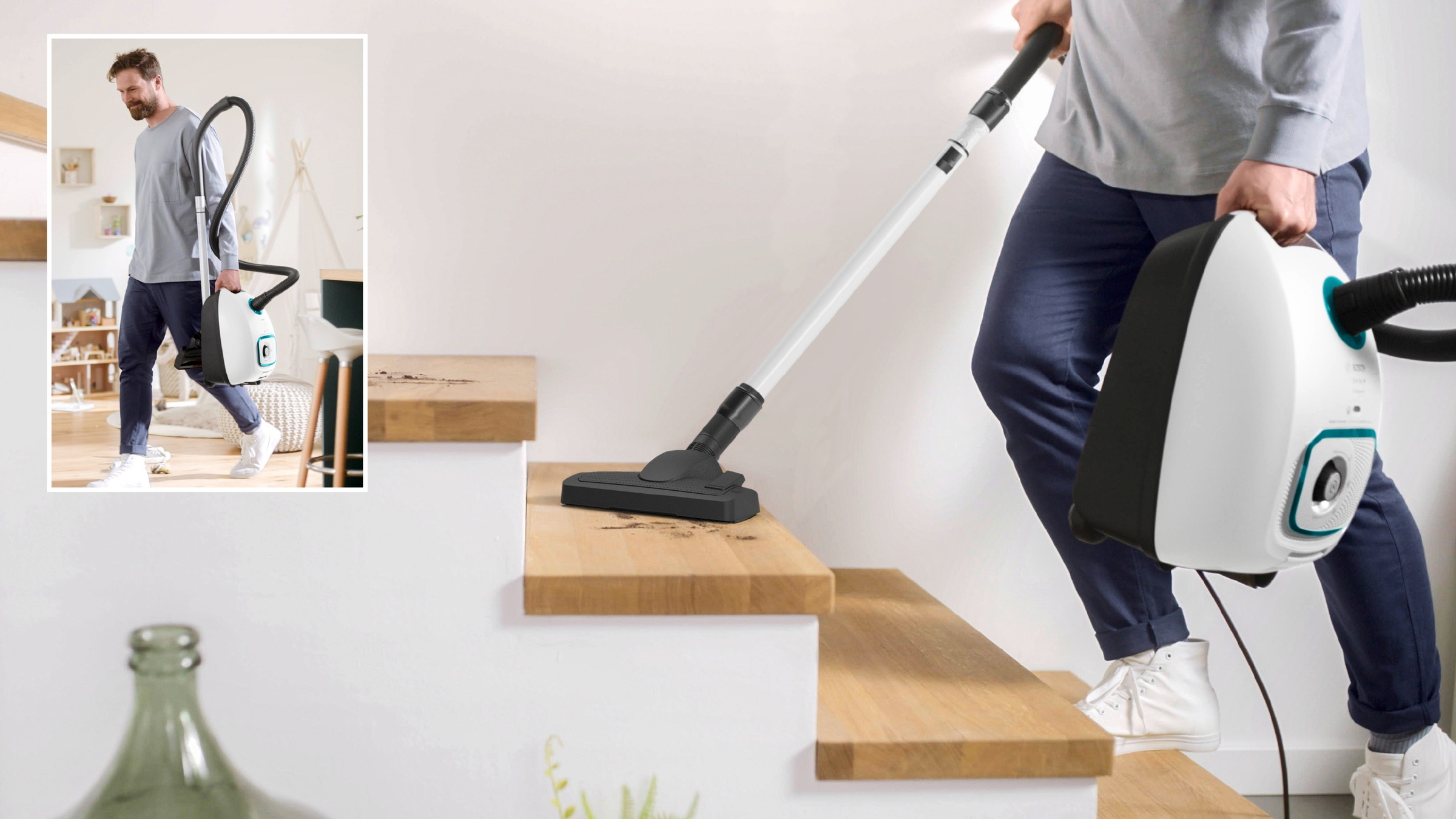 BOSCH Bodenstaubsauger »Serie 4 ProHygienic BGD41HYG, ideal für Allergiker, Hygiene-Filter«, 600 W, mit Beutel, 10 Jahre Motorgarantie, integriertes Zubehör, langes Kabel, weiß