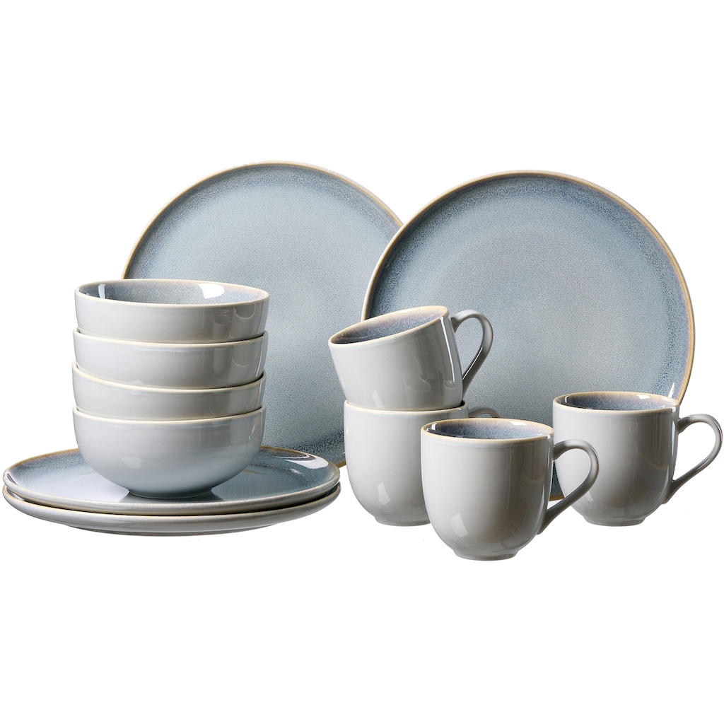 Ritzenhoff & Breker Kombiservice »Geschirr-Set, Service Skagen Stone«, (Set, 12 tlg., 4 Teller (Ø 26,5 cm), 4 Kaffeebecher (Ø 10 cm), 4 Schalen (Ø 15 cm)