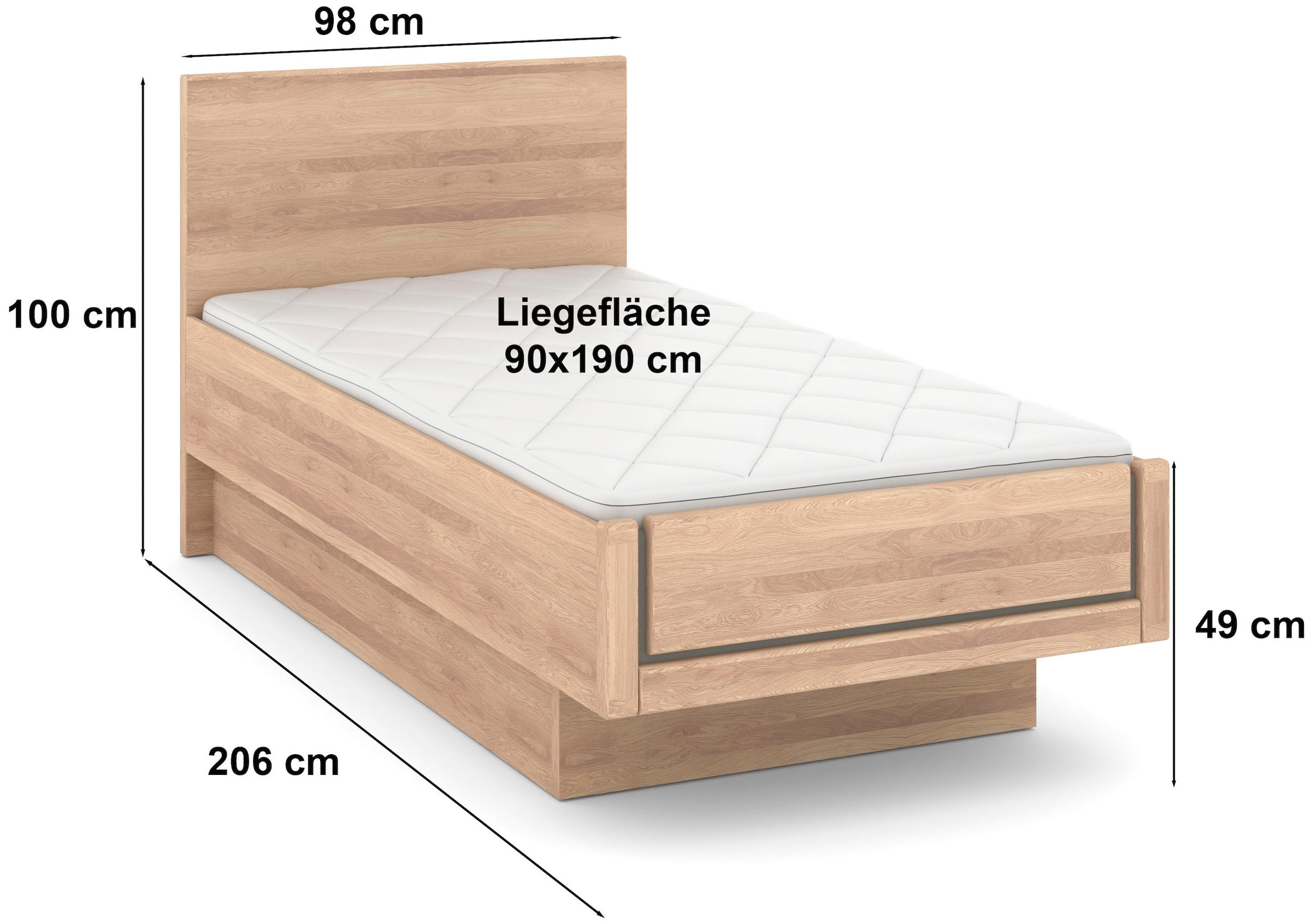 Musterring Holzbett »Sorrent, Bettgestell, Bettrahmen, teilmassiv Eiche« MADE IN GERMANY,  Eiche teilmassiv, Liegehöhenverstellung, in schwebender Optik