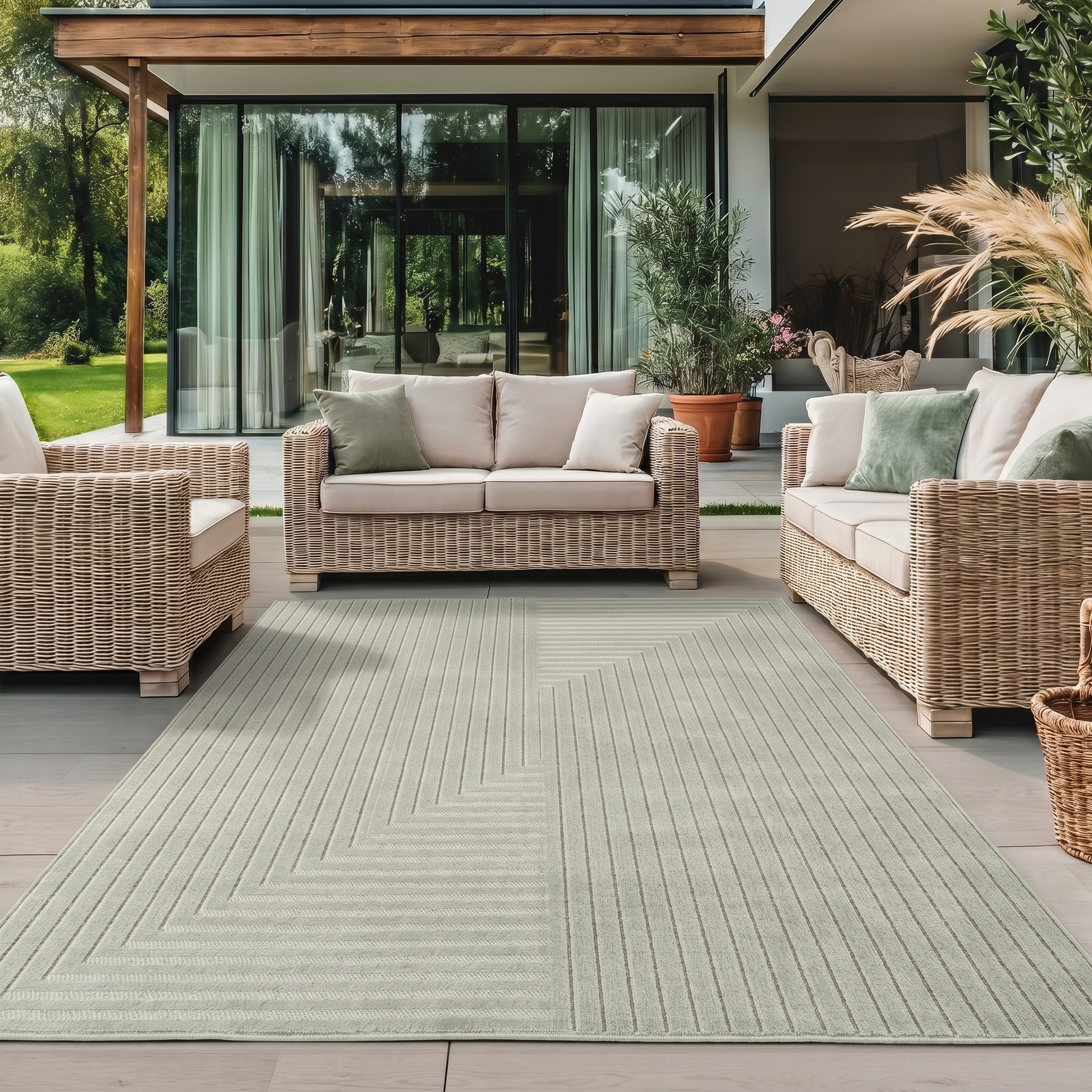 Outdoorteppich, B:280cm H:8mm L:370cm, grün, AYYILDIZ TEPPICHE, Polypropylen (PP), Teppiche, "NOVA 1202 , auch als Läufer und Rund", Material aus