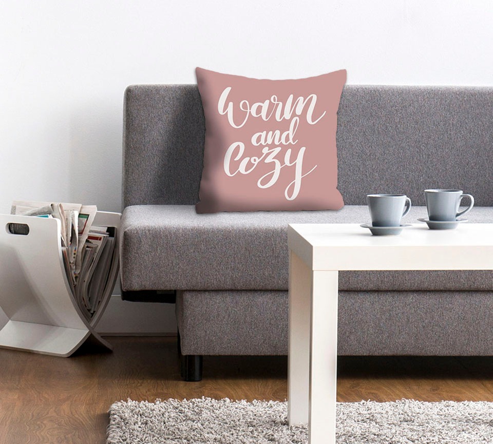 queence Dekokissen "Warm and Cozy" mit Schriftzug, Kissenhülle ohne Füllung günstig online kaufen