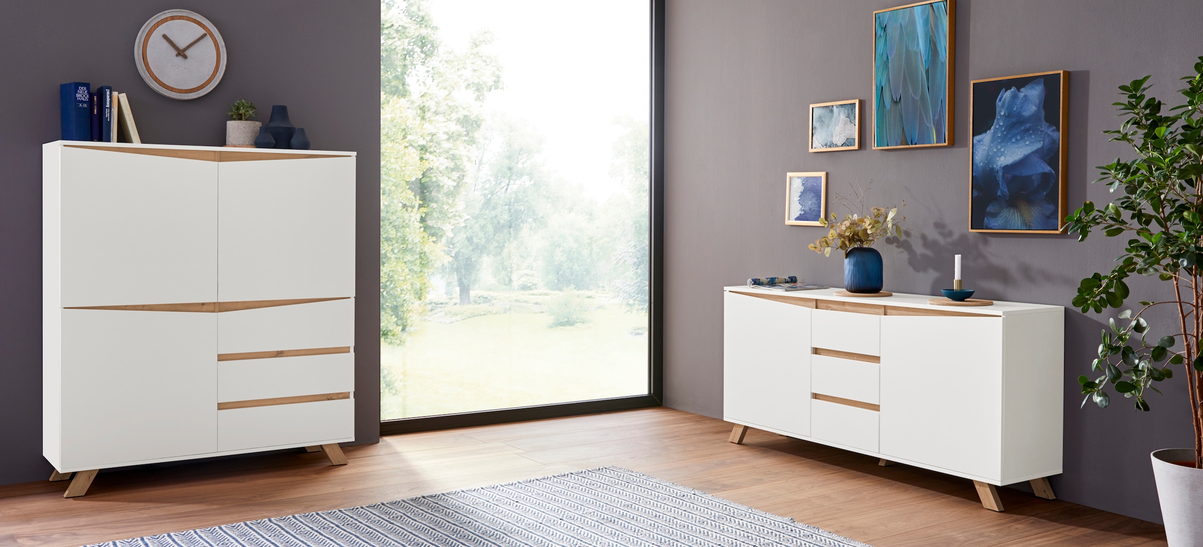 Homexperts Highboard »Vicky«, Breite 120 cm, Höhe 142 cm, in matt weiß
