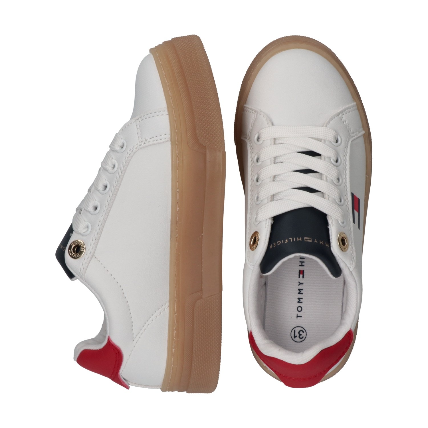 Sneaker TOMMY HILFIGER, Damen, Gr. 36, weiß, blau, rot, Synthetik, Textil, Schuhe Sneaker, Retro Sneaker, Schnürschuh, Halbschuh mit Plateausohle 3