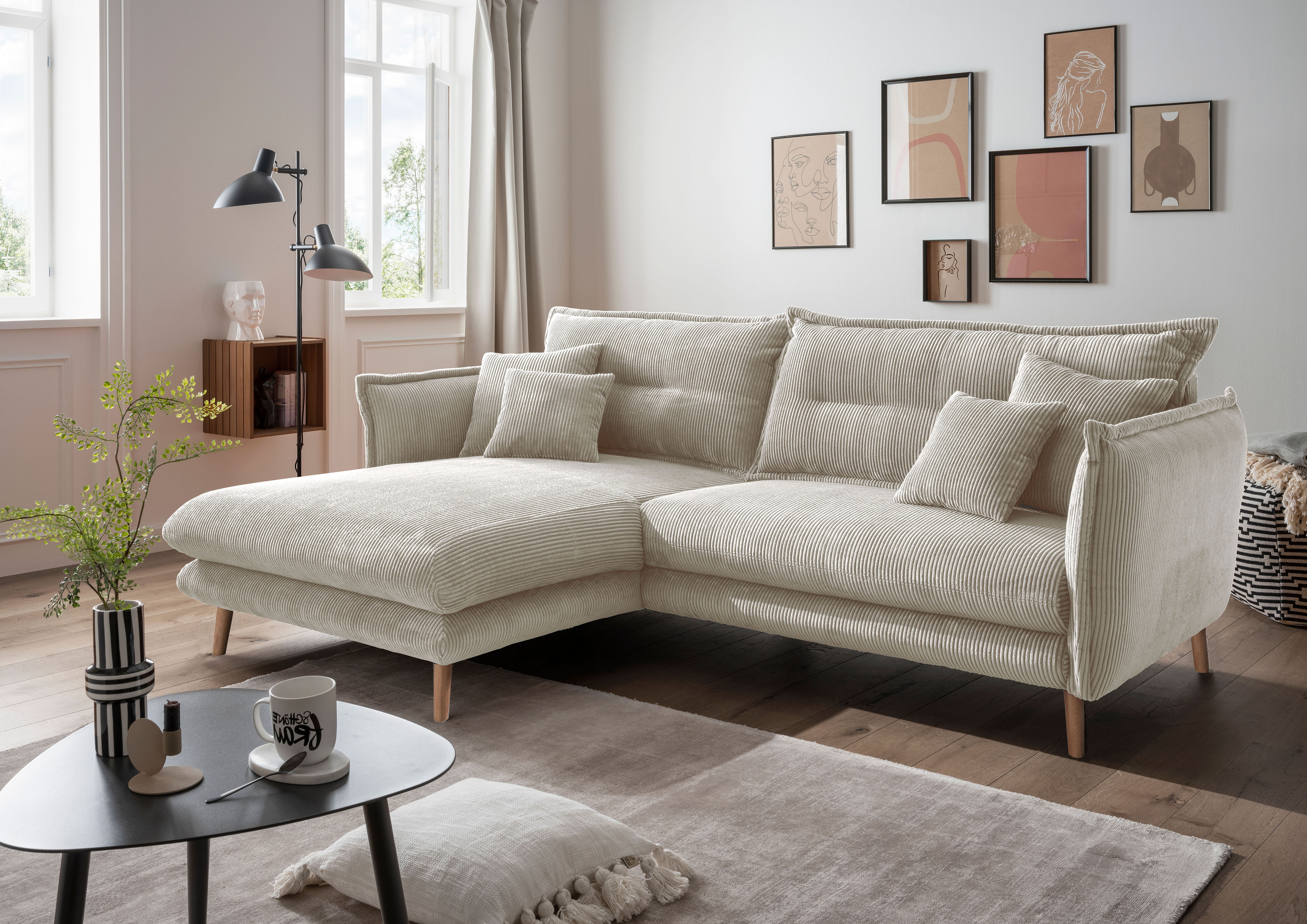 Home affaire Ecksofa "Levke, 255 x 180 cm, modern und bequem" zwei verschiedene Fußfarben wählbar