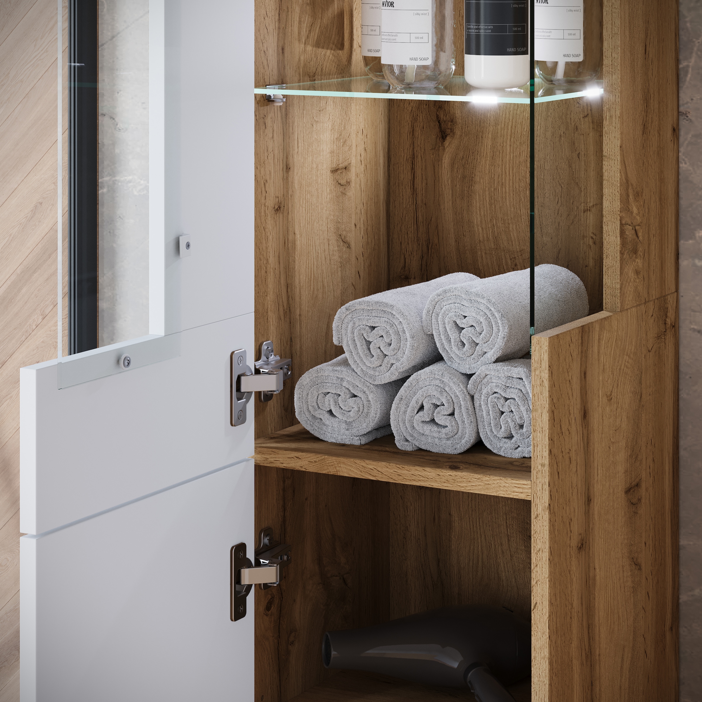 INOSIGN Badmöbel-Set »Kenia«, (Set, 5 St.), Modernes Badmöbel-Set mit viel Stauraum und Glaseinsatz