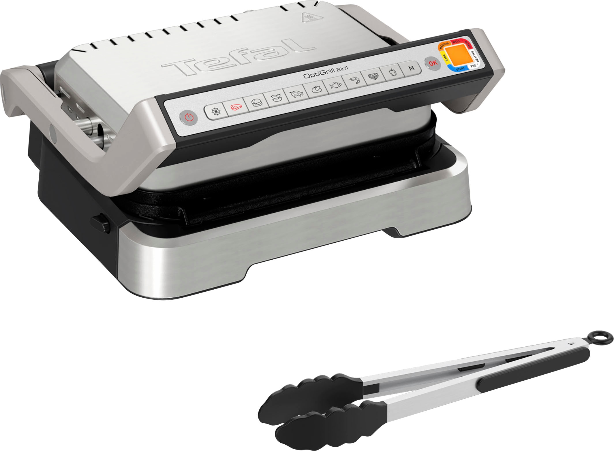 Tefal Kontaktgrill "GC773D OptiGrill 2-in-1 mit Grillzange", 2100 W, intelligenter Grill & BBQ, aufklappbar, 9 Auto-Prog