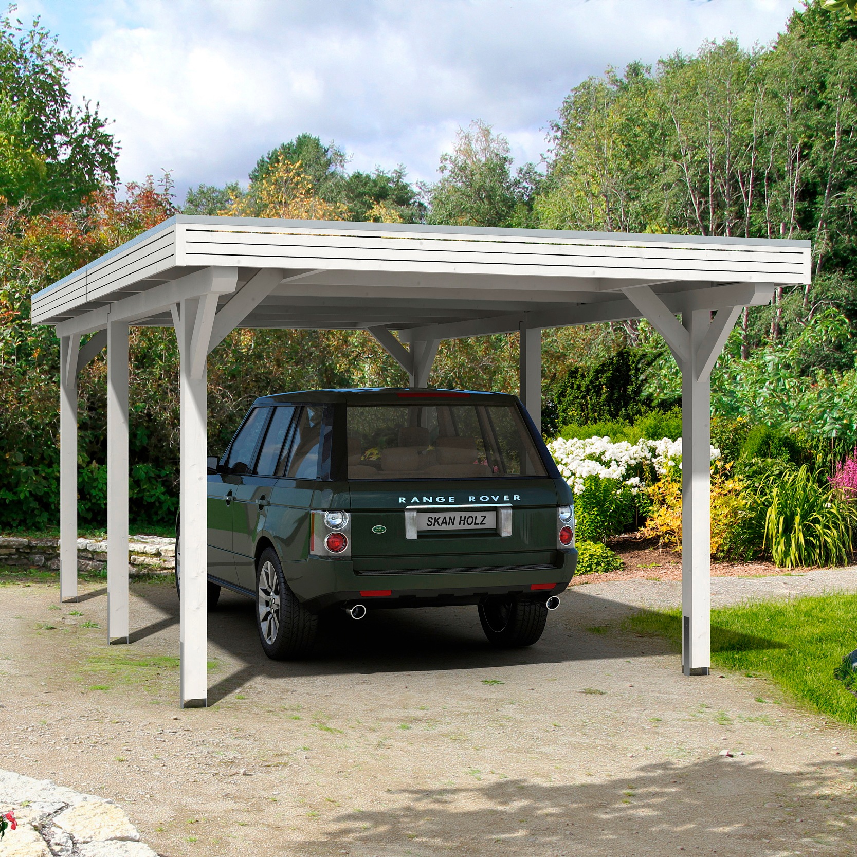 Skanholz Einzelcarport "Spessart", Leimholz-Nordisches Fichtenholz, 291 cm, weiß