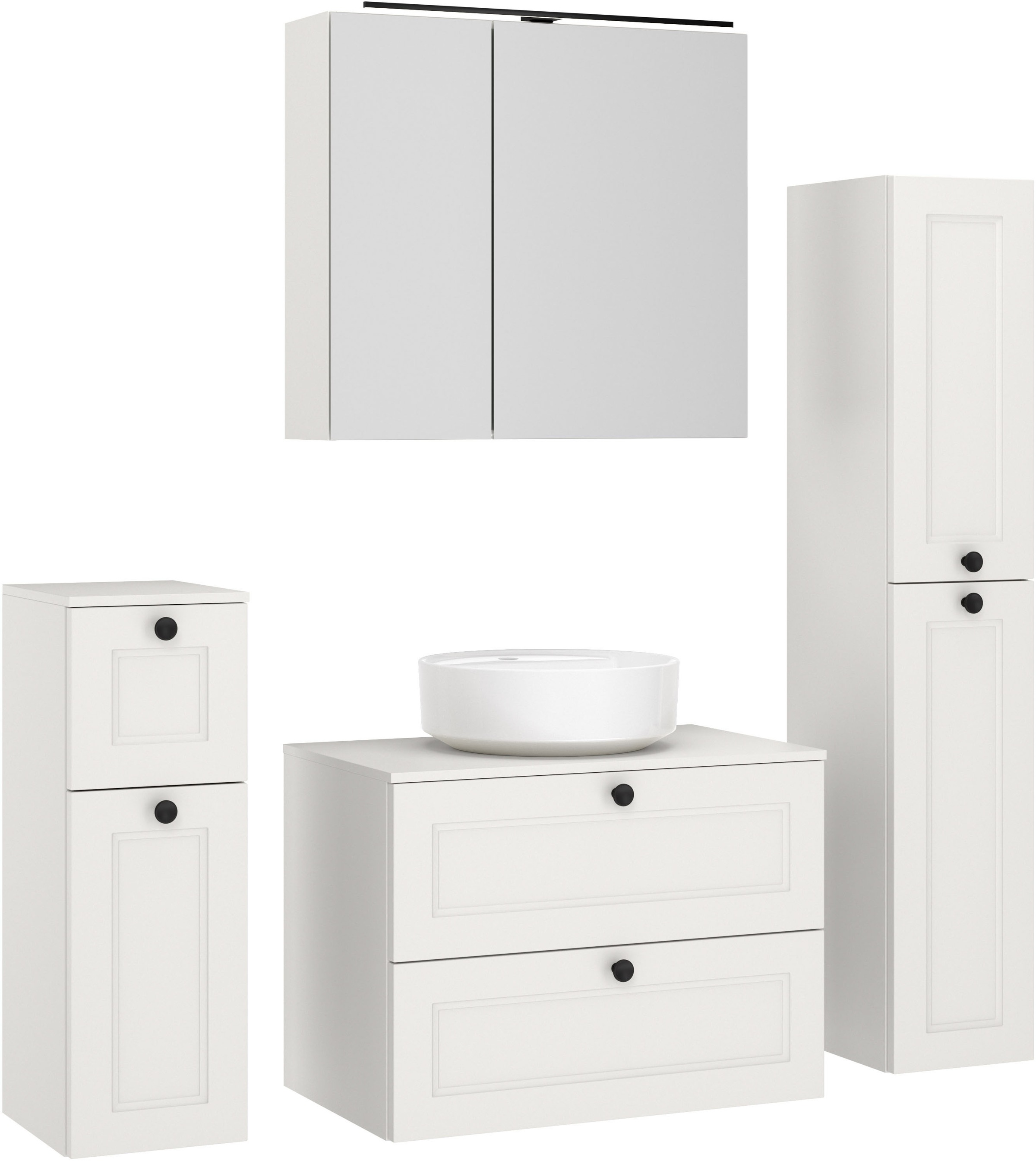 nobilia "Cascada" Set, inkl. Aufsatzwaschbecken und Spiegelschrank mit Beleuchtung, 4 Stk. tlg.