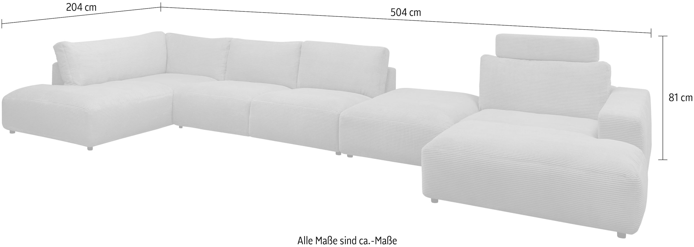 Musterring Wohnlandschaft »Lucia U-Form«, Cord-Bezug, inklusive Kopfstütze, Gesamtbreite 524 cm