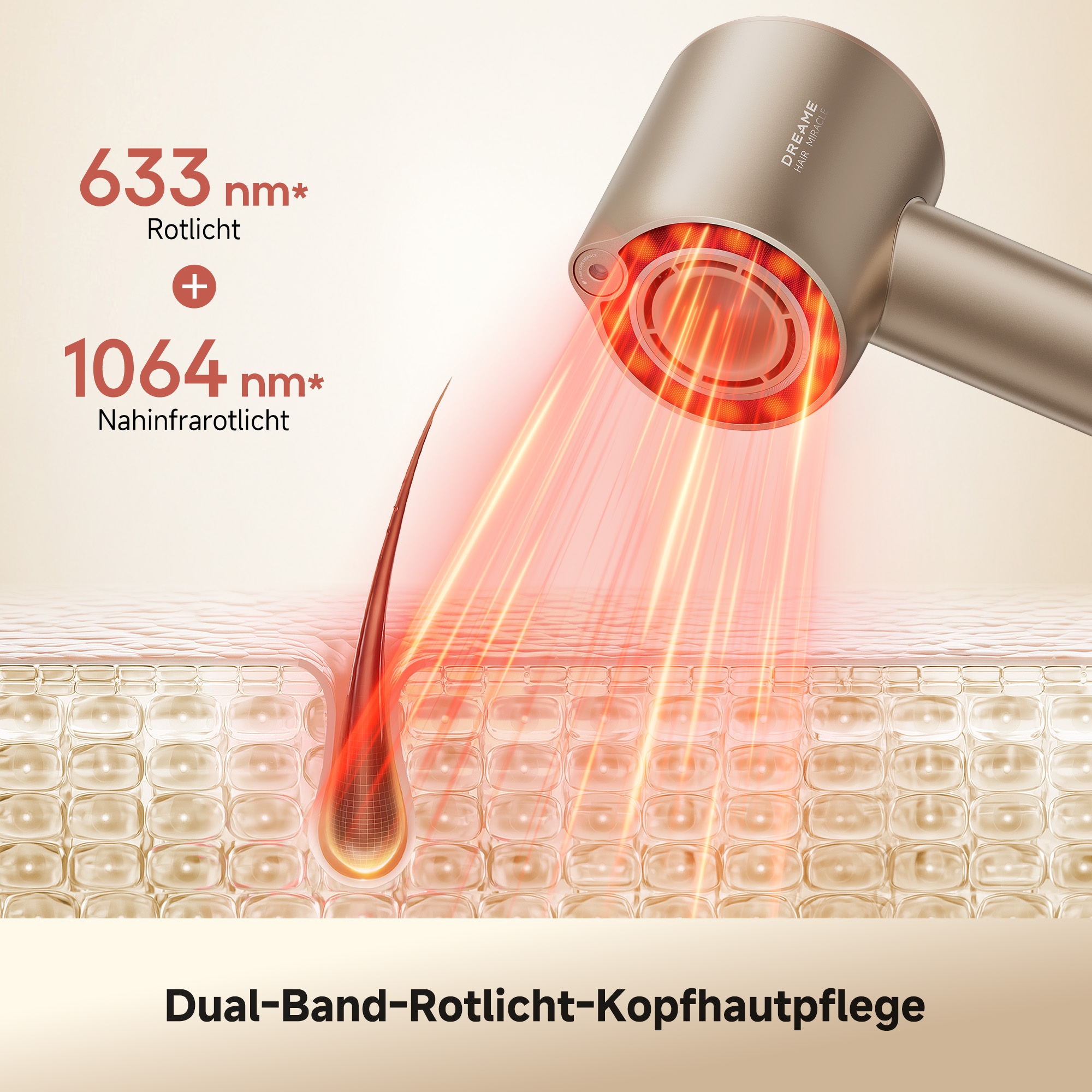 Dreame Haartrockner »Miracle Essence« 1.600 W 2 Aufsätze Essenz-Mikronebel, Rotlichtpflege, Anti-Frizz-Ionen