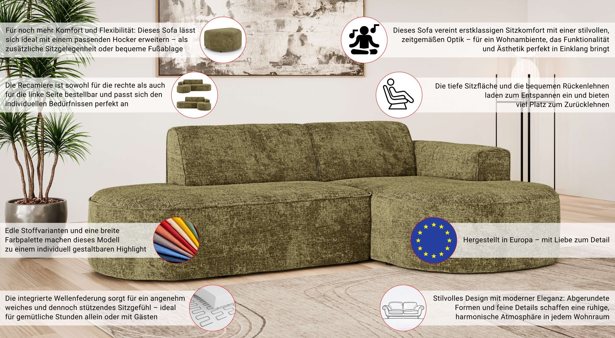 Thumbnail - OTTO home Ecksofa "ADELLA XL Design-Sofa mit Recamiere rechts/links, 263/159/76 cm" L-Form XL mit Wellenunterfederung, r...