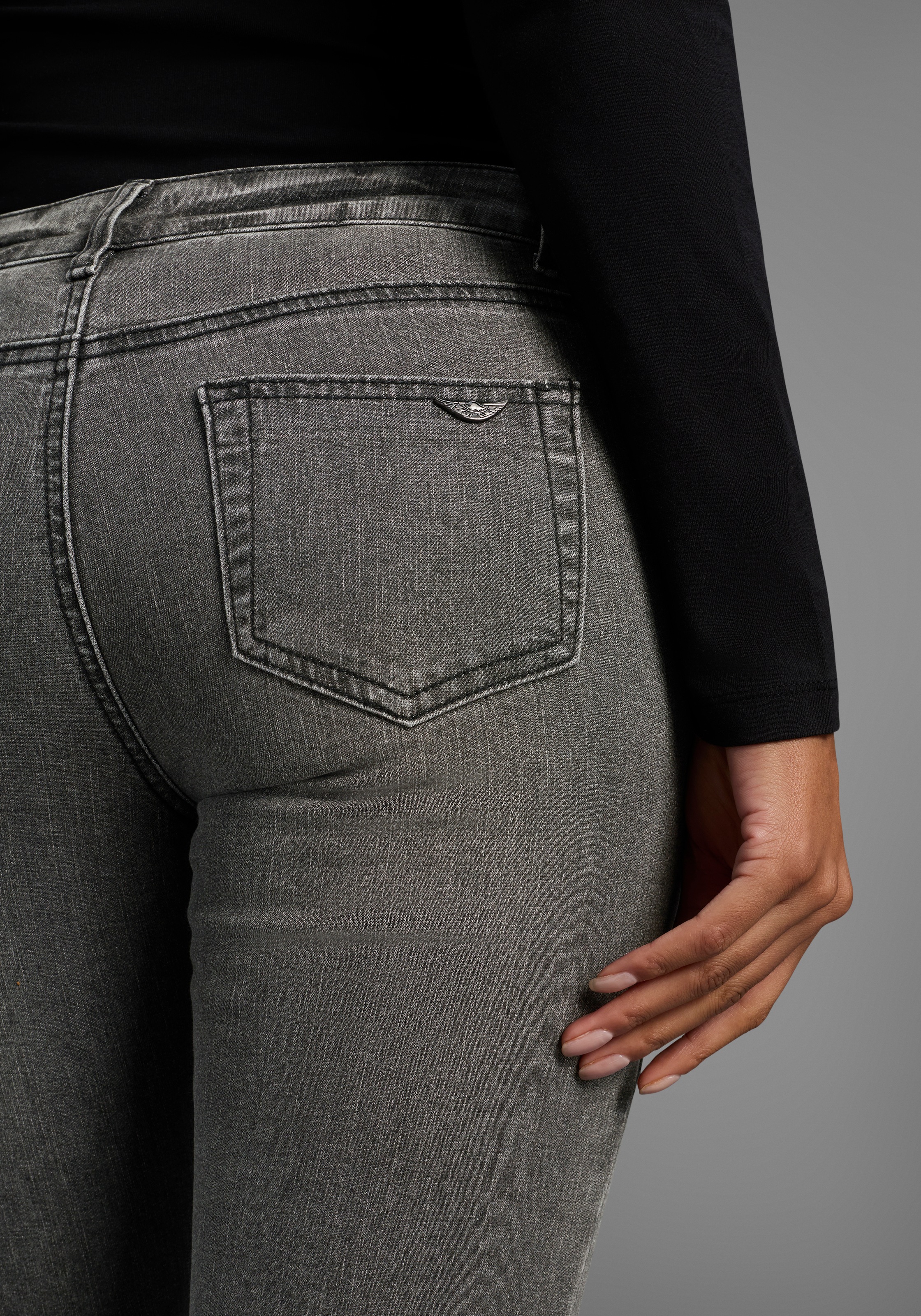 Skinny-fit-Jeans ARIZONA "mit Keileinsätzen", Damen, Gr. 21, K + L Gr, grau (grau used), Denim/Jeans, Obermaterial: 76% Baumwolle, 16% Polyester, 7% Viskose, 1% Elasthan, Basic, skinny fit lang, Jeans, extra-enger Beinschnitt, niedrige Leibhöhe 2