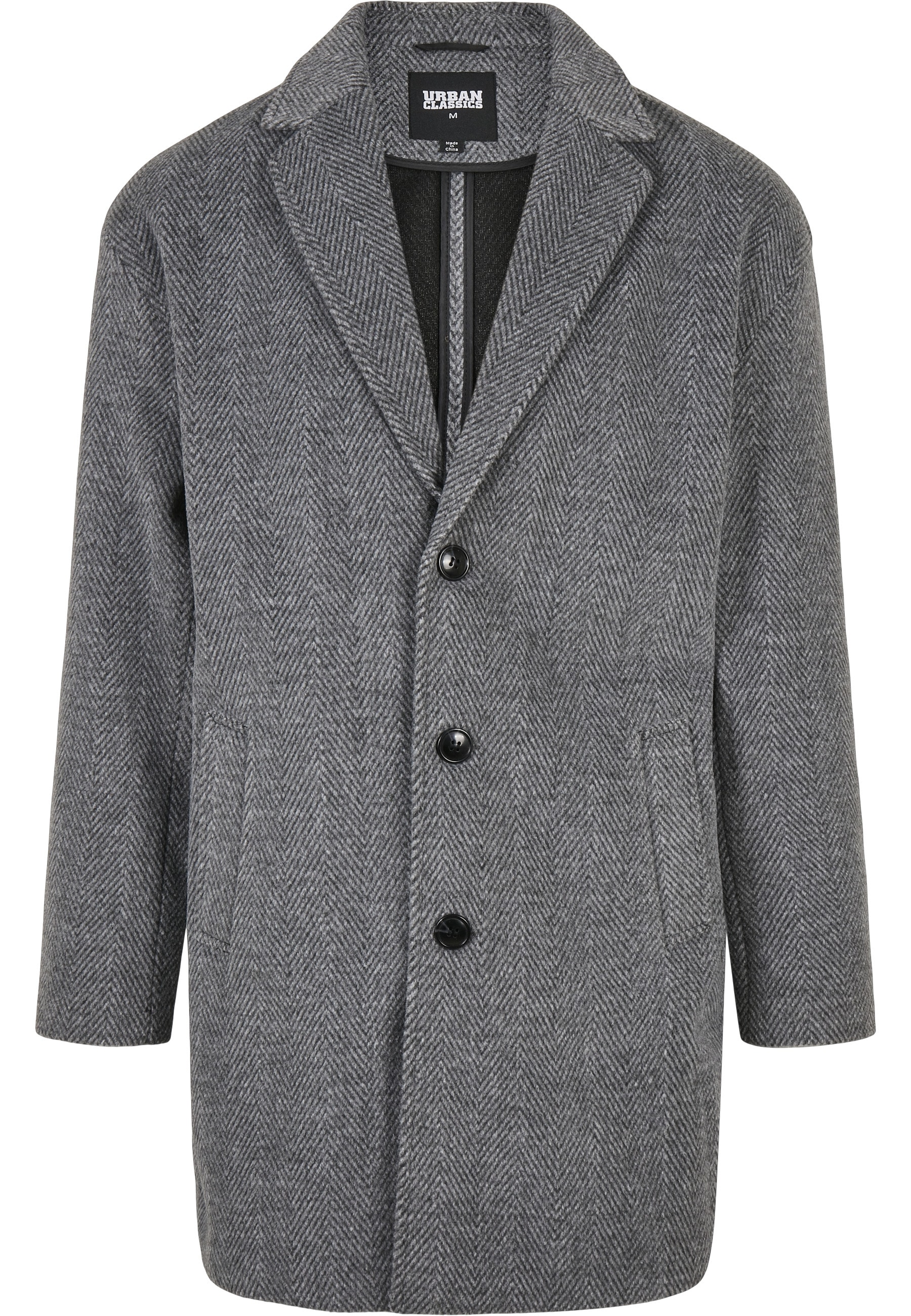 URBAN CLASSICS Cabanjacke "Urban Classics Herren Classic Herringbone Coat" 1 Stk. tlg. ohne Kapuze