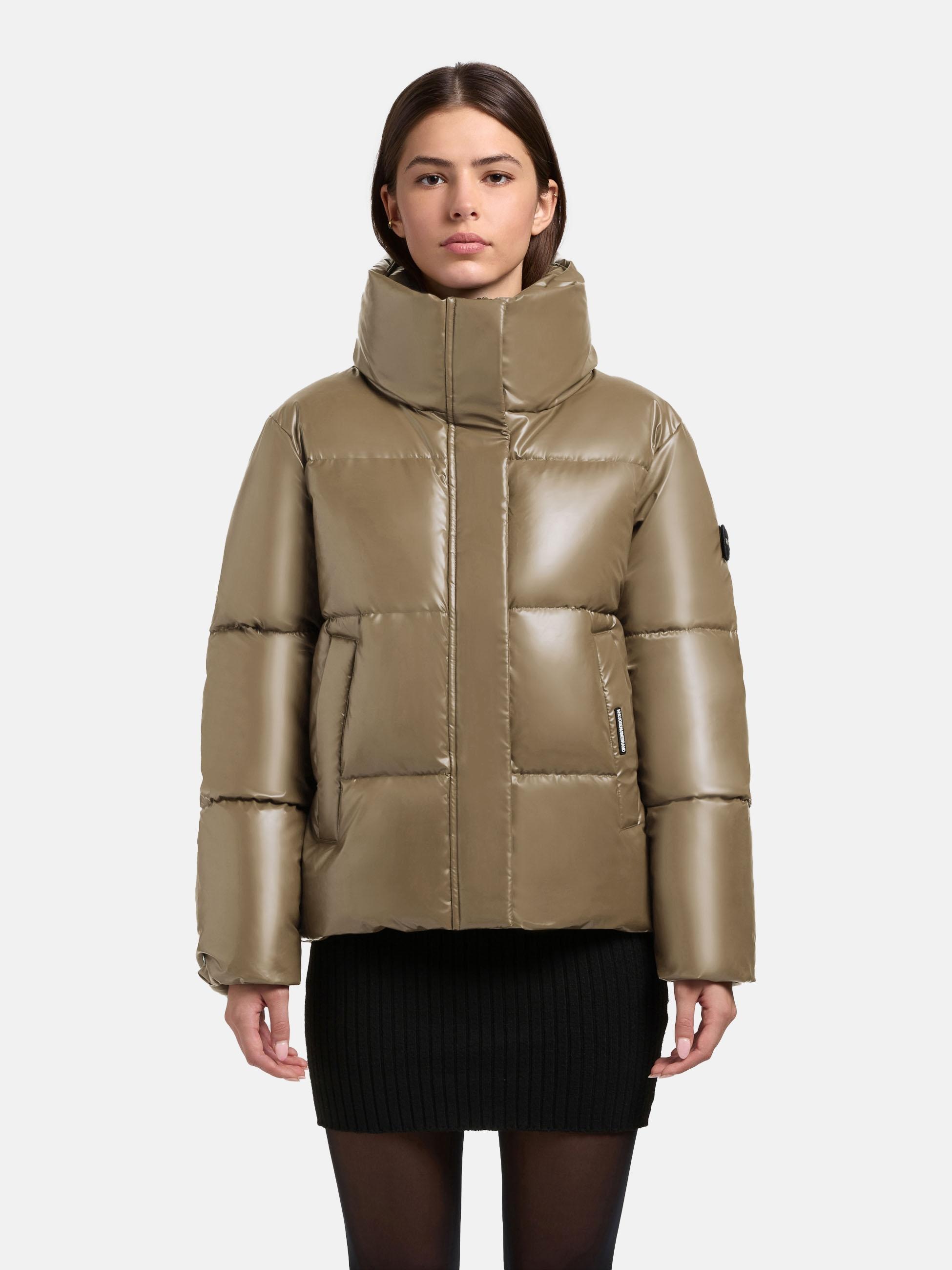 khujo Winterjacke "Rinja2 Shiny" ohne Kapuze Schimmernde Winter Steppjacke mit doppeltem Kragen