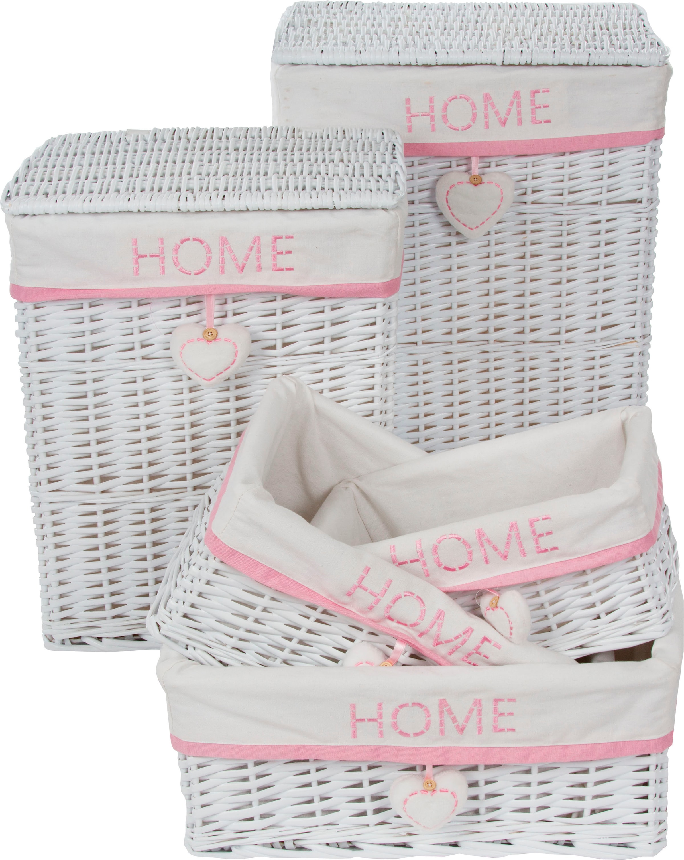 Home affaire Wäschekorb »Home«, (Set, 5 St.), weiß/pink bestellen | BAUR