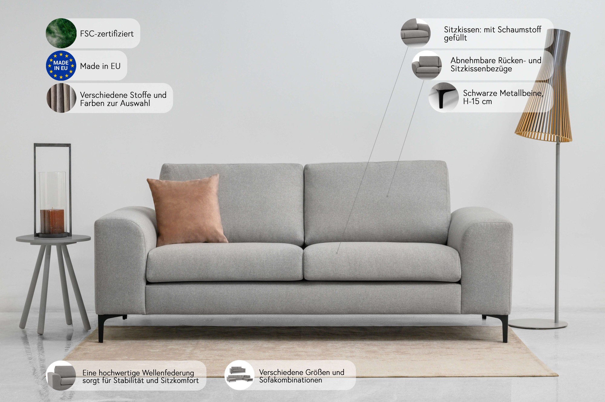 Thumbnail - OTTO home 2,5-Sitzer "Henry, Kompaktsofa, Breite 214 cm" mit Metallbeinen, Wellenunterfederung, wasserabweisender Stoff