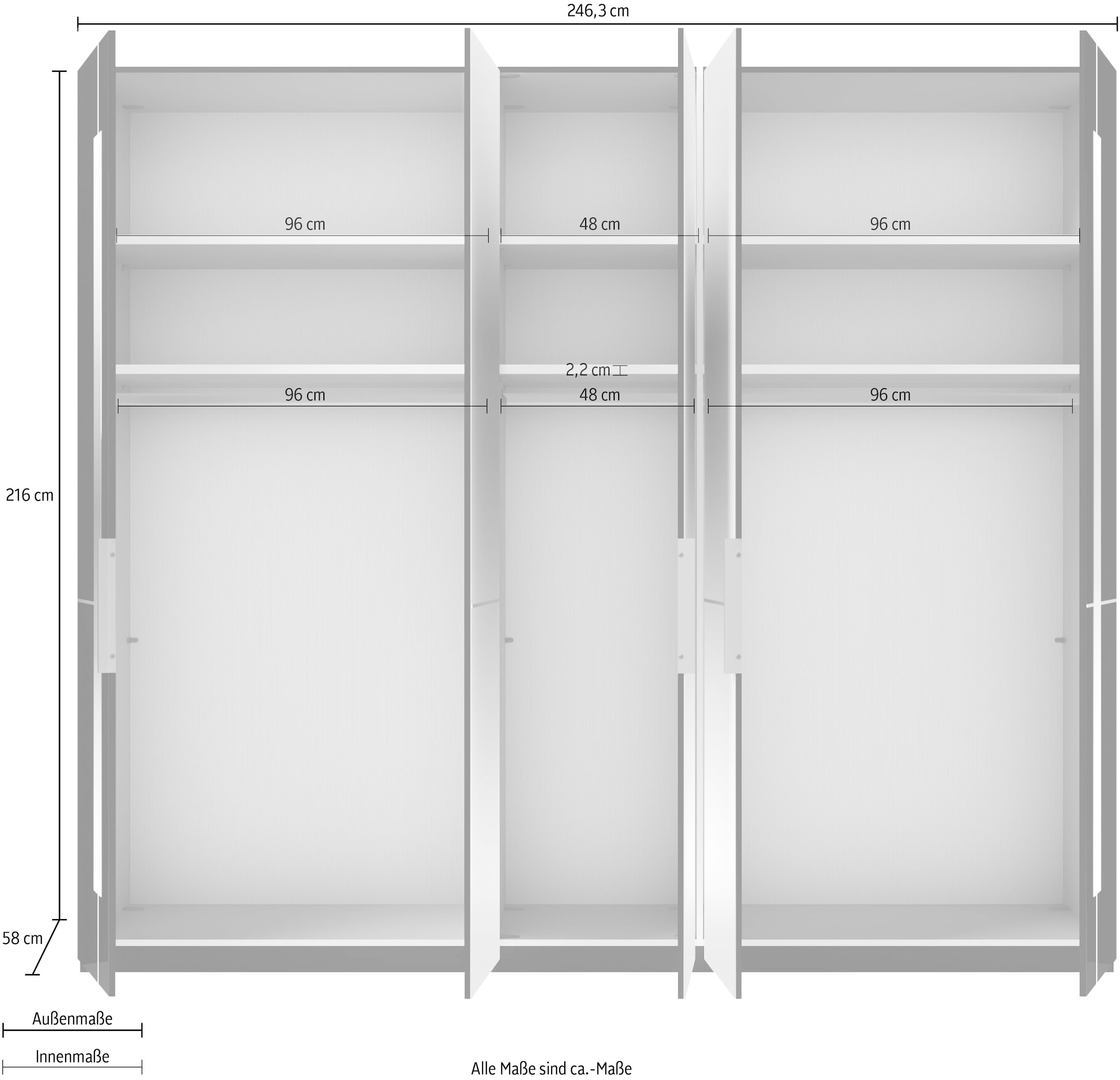 GALLERY M branded by Musterring Drehtürenschrank »Imola W«, inkl. Einlegeböden und Kleiderstangen, mit Glas- und Spiegeltüren