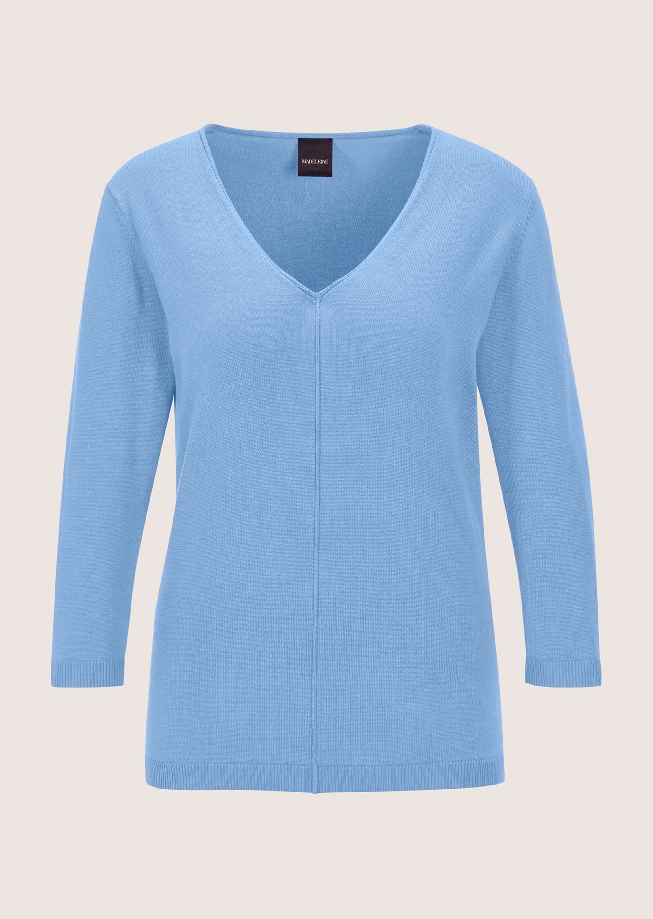 MADELEINE Longpullover "Strickpullover Schlichter Baumwollpullover mit V-Au günstig online kaufen