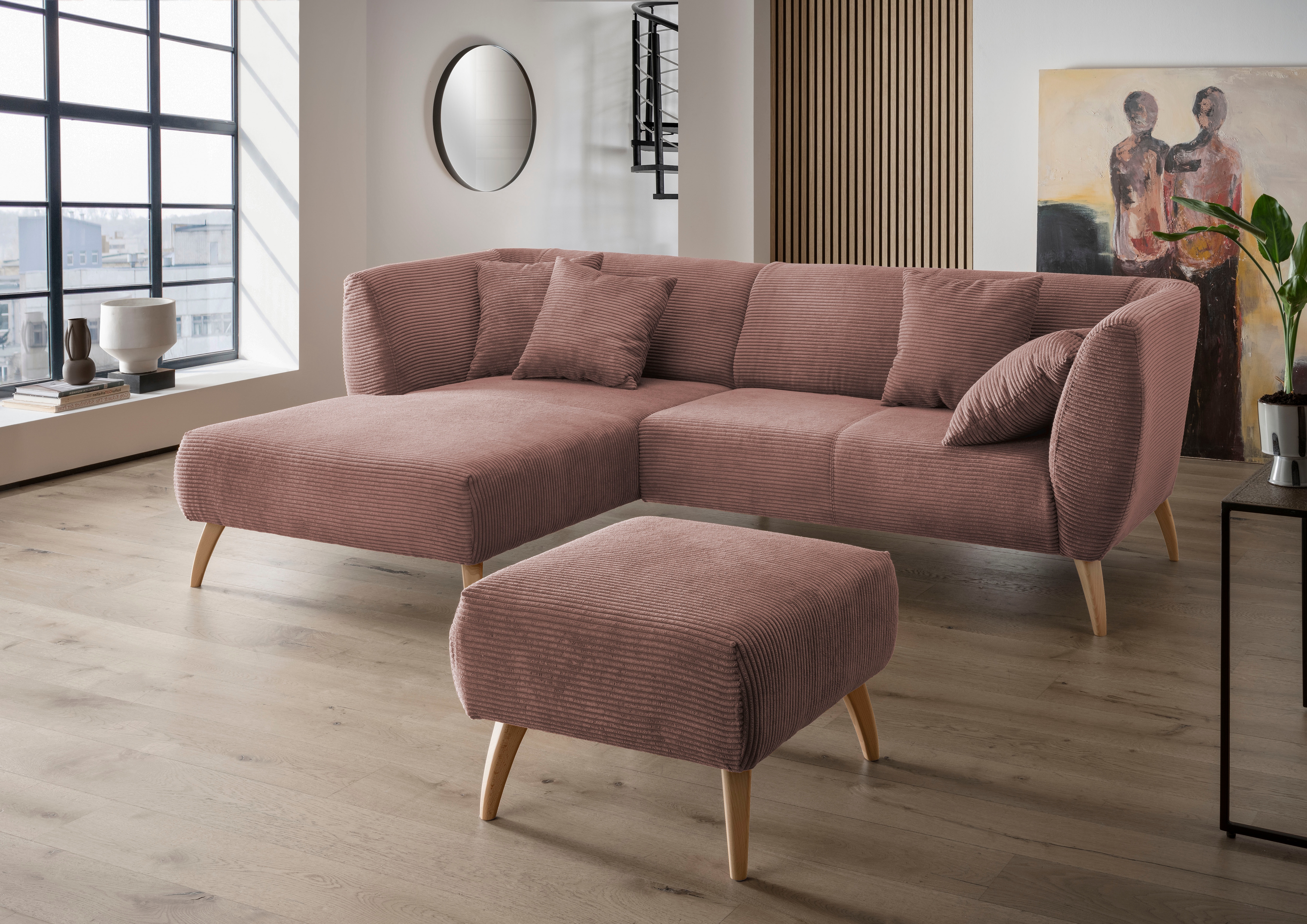 Home affaire Ecksofa "Lazio modern und bequem, schmale Armlehnen, tolle Detailverarbeitung" zwei verschiedene Fußfarben wählbar