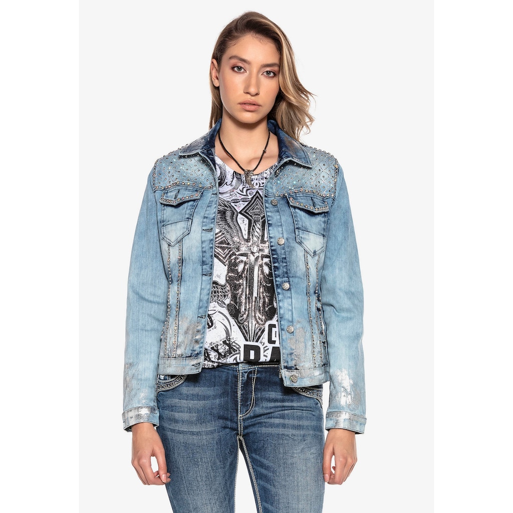 Cipo & Baxx Jeansjacke, mit Pailletten-Logo-Print