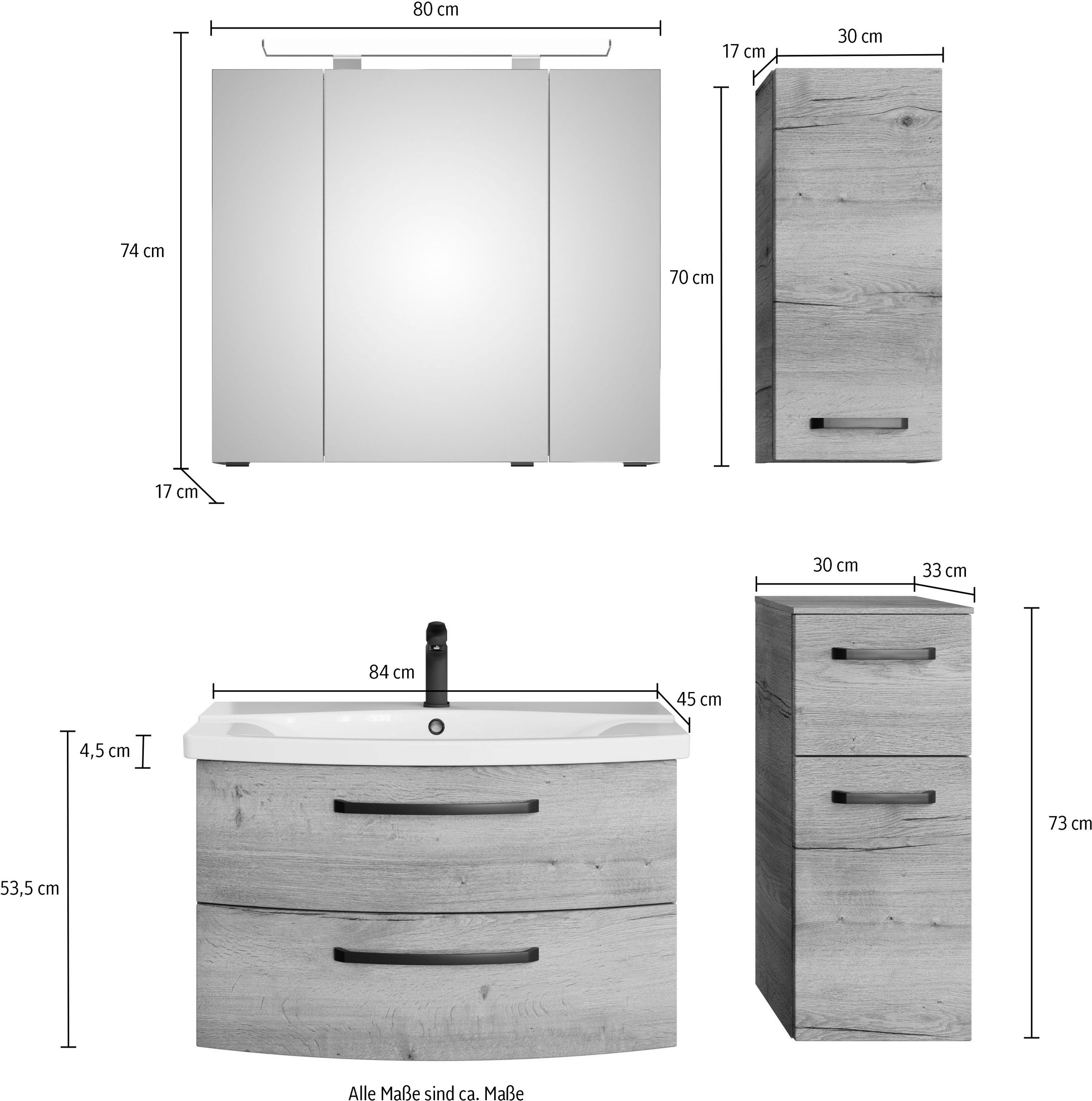Saphir Badmöbel-Set »Serie 4010 4-teilig Keramik-Waschtisch mit LED-Spiegelschrank«, (Set), Badezimmer Set mit Unterschrank, Hängeschrank, inkl. Türdämpfer