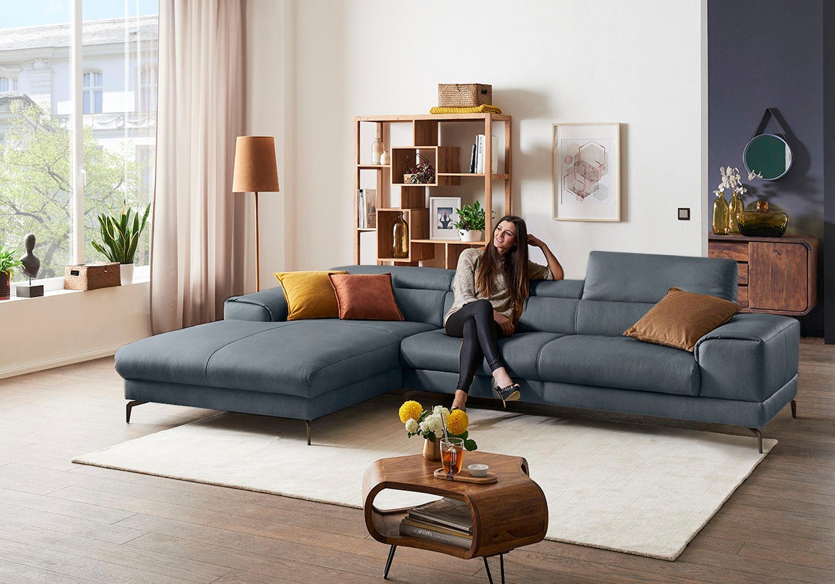 W.SCHILLIG Ecksofa »piedroo, Designsofa mit tollem Sitzkomfort, bequem und elegant, L-Form«, Kopfteilverstellung, wahlweise mit Sitztiefenverstellung, Breite 343cm
